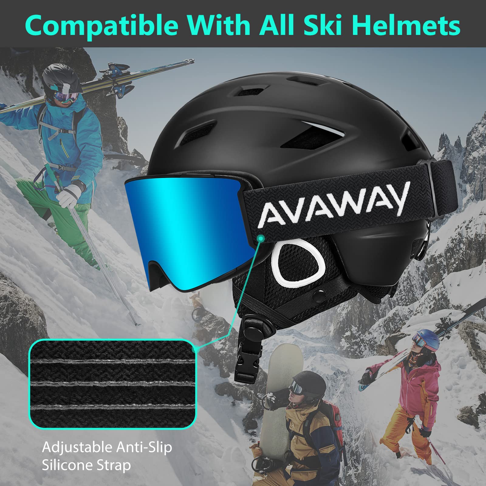AVAWAY Homme Femme Lunette de Ski Masque Magnétique UV Protection Ski Snowboard Autres Sports Hiver AV901