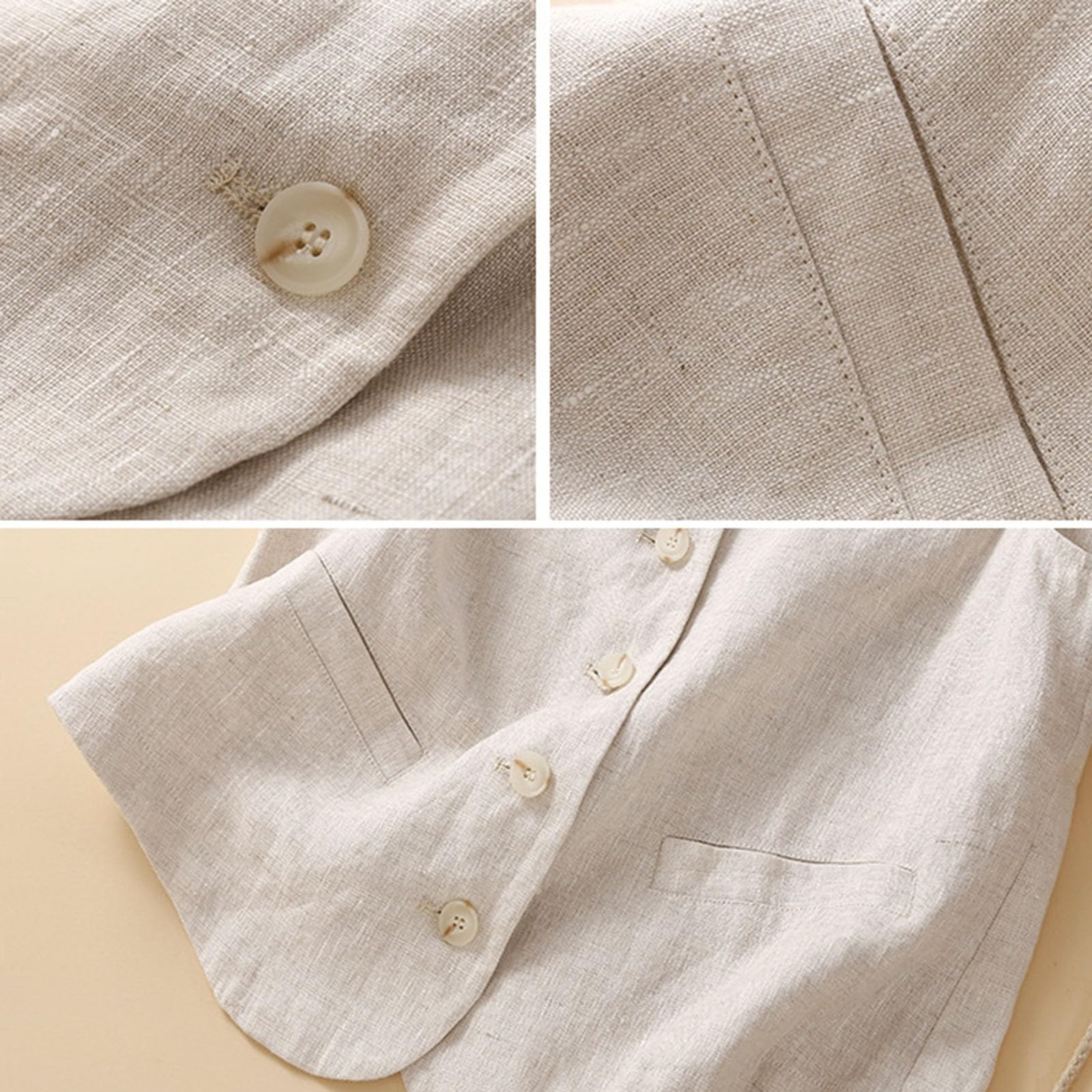Chaleco de lino y algodón para mujer cuello en V cárdigan exterior casual