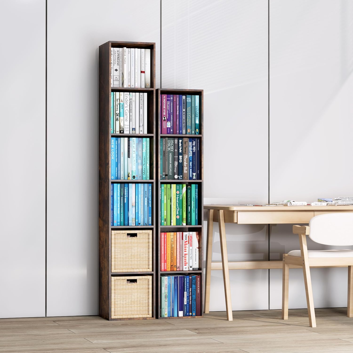 Bookshelf,6 Cube Storage Organizer, 6 Tier Cube Low Bookcase Freestanding Storage Display Organizer, Six-Cubes Open Shelf Bookshelf for Home Office (Retro Brown, 6-Cube)