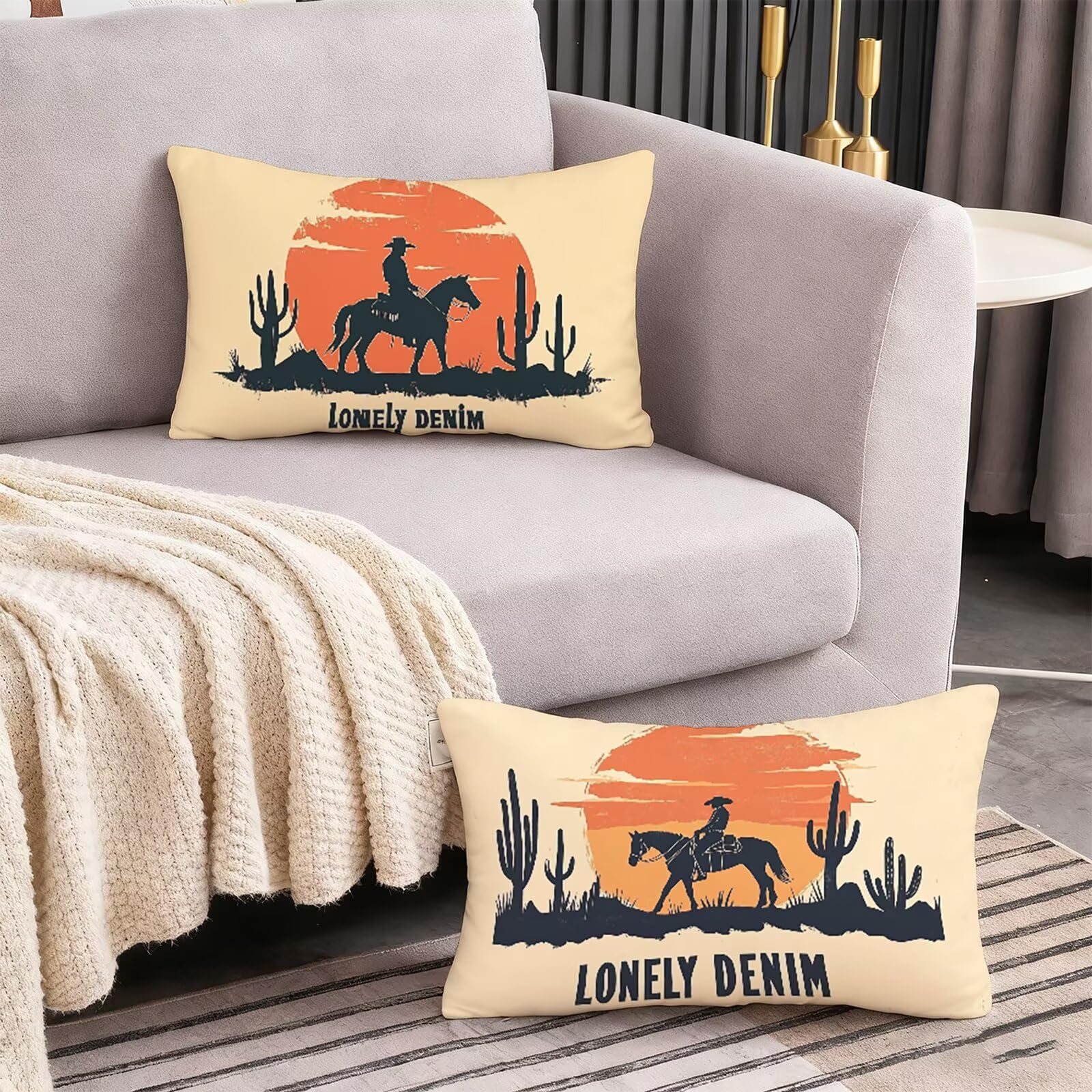 Cowboy Poszewka na poduszkę, 70 x 90 cm, aksamitna, 2 szt., do użytku na zewnątrz, wodoszczelna, z mikrofibry, zamek błyskawiczny, modna, puszysta, miękka, dekoracja do salonu, na sofę, łóżko, K3-338