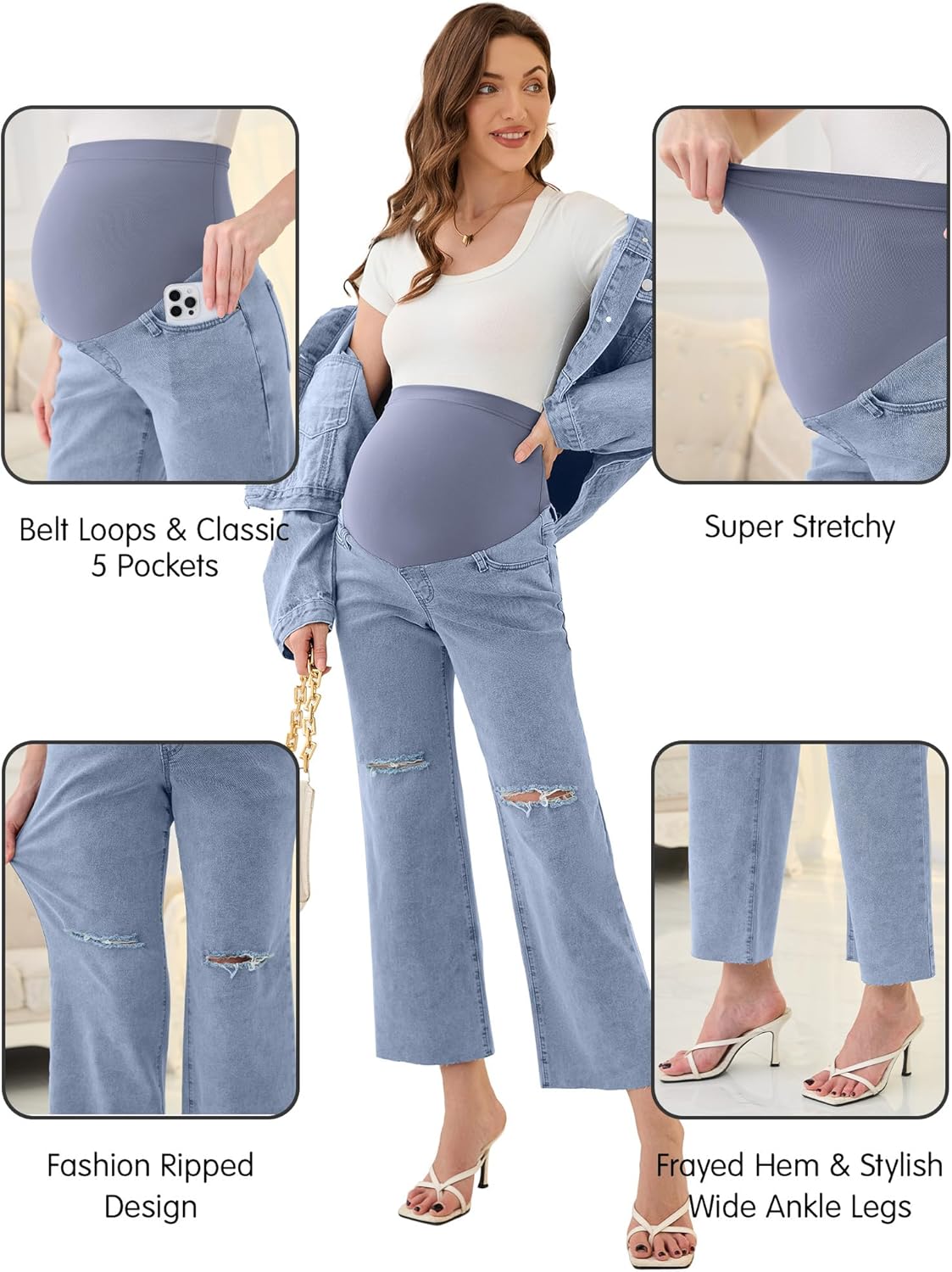fitglam Women's Maternity Jeans Straight Leg Relaxed Fit Over Belly Pregnancy Denim Work Pants Maternity Clothes with Pockets - Image 4