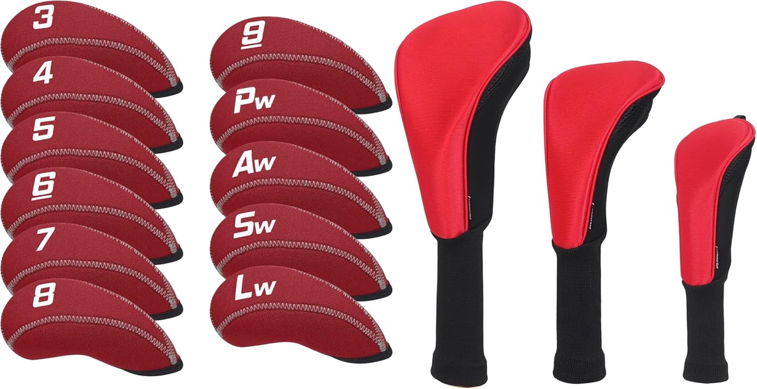 Crafrsman Golf Red 11pcs/Set Neoprene Iron Headcover 3pcs/Set Meshy Neoprene Golf Club Headcove