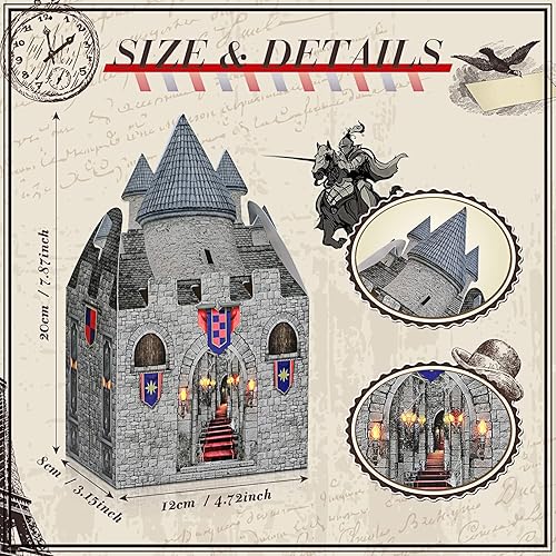 Miniatura 2 de Caja de cartón medieval de 8 x 5 x 3 pulgadas, castillo de Halloween, caballero, suministros de fiesta, caja de bricolaje para Mardi Gras, fiesta