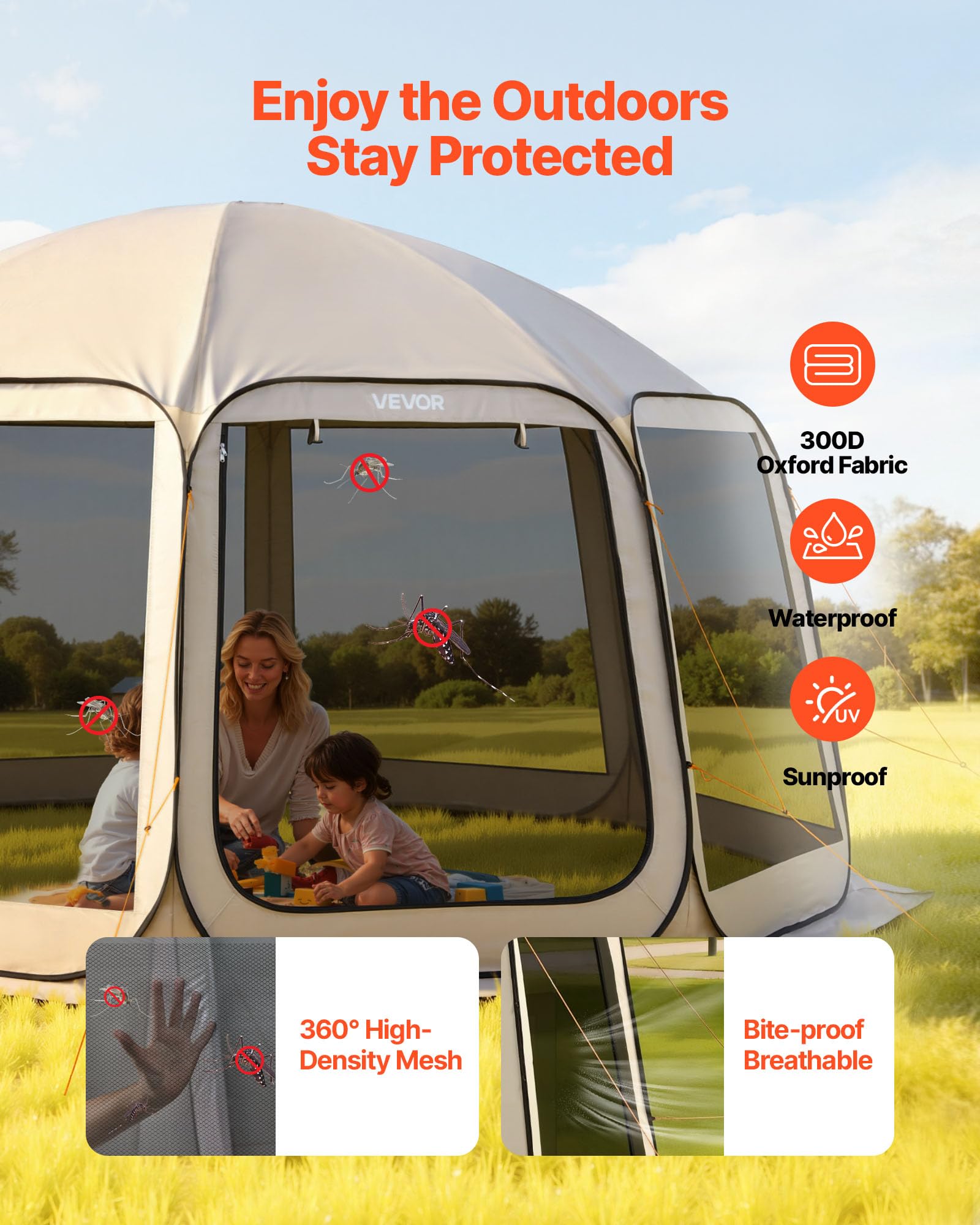 VEVOR Tienda de campaña con mosquitera, 10 x 9 pies, tienda de campaña desplegable para 4-8 personas, toldo con bolsa de transporte, lados de red, estacas para el suelo, para jardín, patio