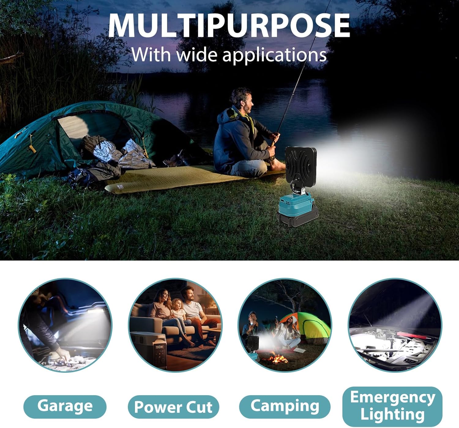 Upgrade LED Work Light Compatible with Makita 21V Battery, 50W 4000LM Flashlight with Low Voltage Protection, Adjustable Flood Light for Job Site Lighting, Garage & Camping, USB Charging