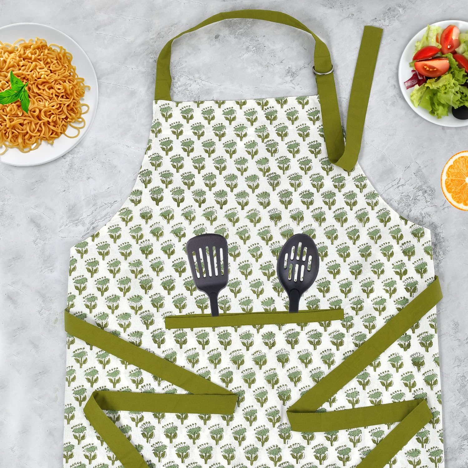 CPC Cotton Floral Kitchen Apron for women with Pocket and Adjustable Neck Ties. Apron for Women Men Chef-Hand Block Printed - Image 8
