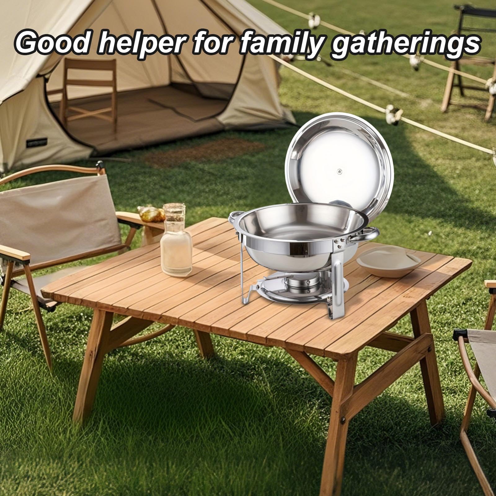 Chafing Dish Buffet - Set di 2 ciotole rotonde in acciaio inox con porta coperchio, design impilabile per feste, Natale, eventi di catering