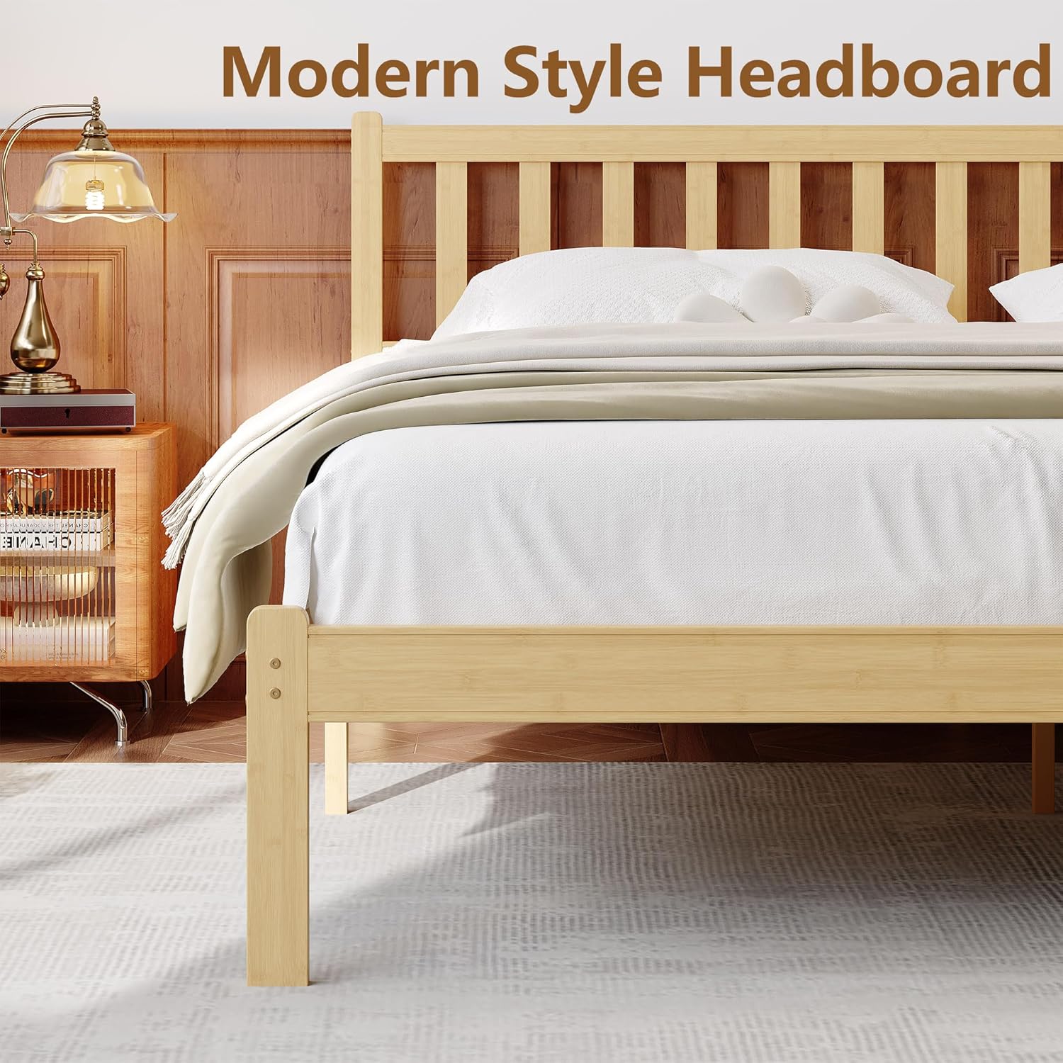 14 in High Solid Bamboo Wood Twin XL Bed Frame with Headboard, Platform Twin XL Size Bed Frame, Heavy Duty, No Box Spring Needed, Nosie Free - Image 6