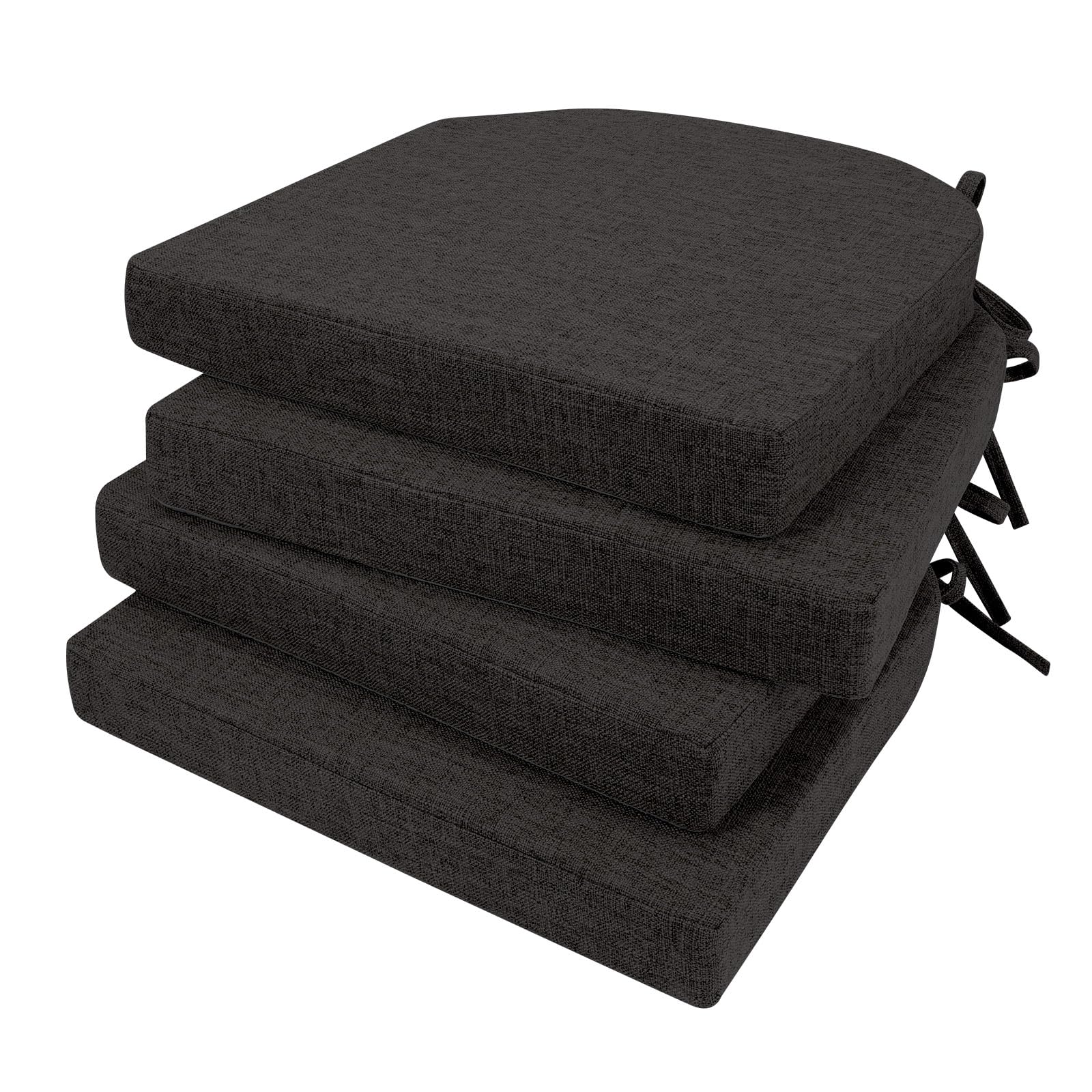 d-shaped chair cushions, 2" thick dining chair pads machine-washable, seat cushions for chair 16" x 16", set of 4 chairpad-black