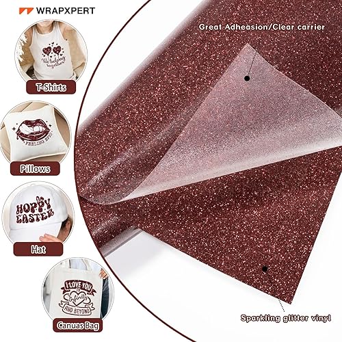 Miniatura 27 de WRAPXPERT Rollo de vinilo de transferencia de calor HTV con purpurina de cobre, vinilos HTV holográficos con purpurina, vinilo para planchar