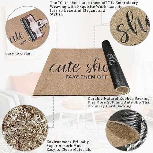 Miniatura 4 de Felpudo de bienvenida para puerta delantera, entrada al aire libre, zapatos lindos para quitarlos, tapetes interiores con parte trasera de goma,