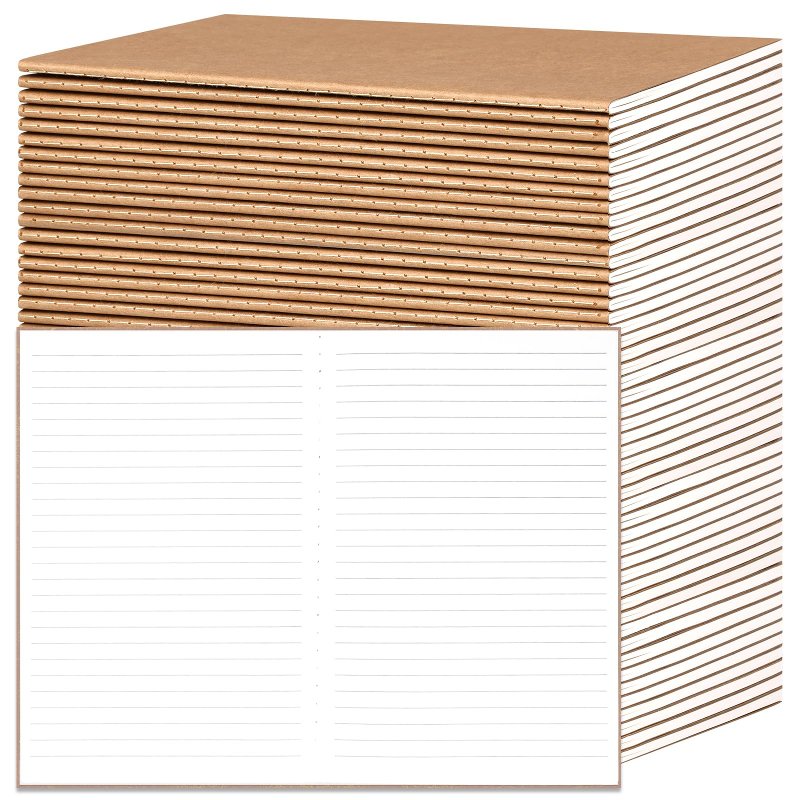 EOOUT Notatniki Kraft w linie A5, 48 sztuk, dzienniki podróżne, 21 x 14 cm, zeszyty z tematyką w linie uczelni, 30 arkuszy, 60 stron do pisania, szkolne materiały biurowe