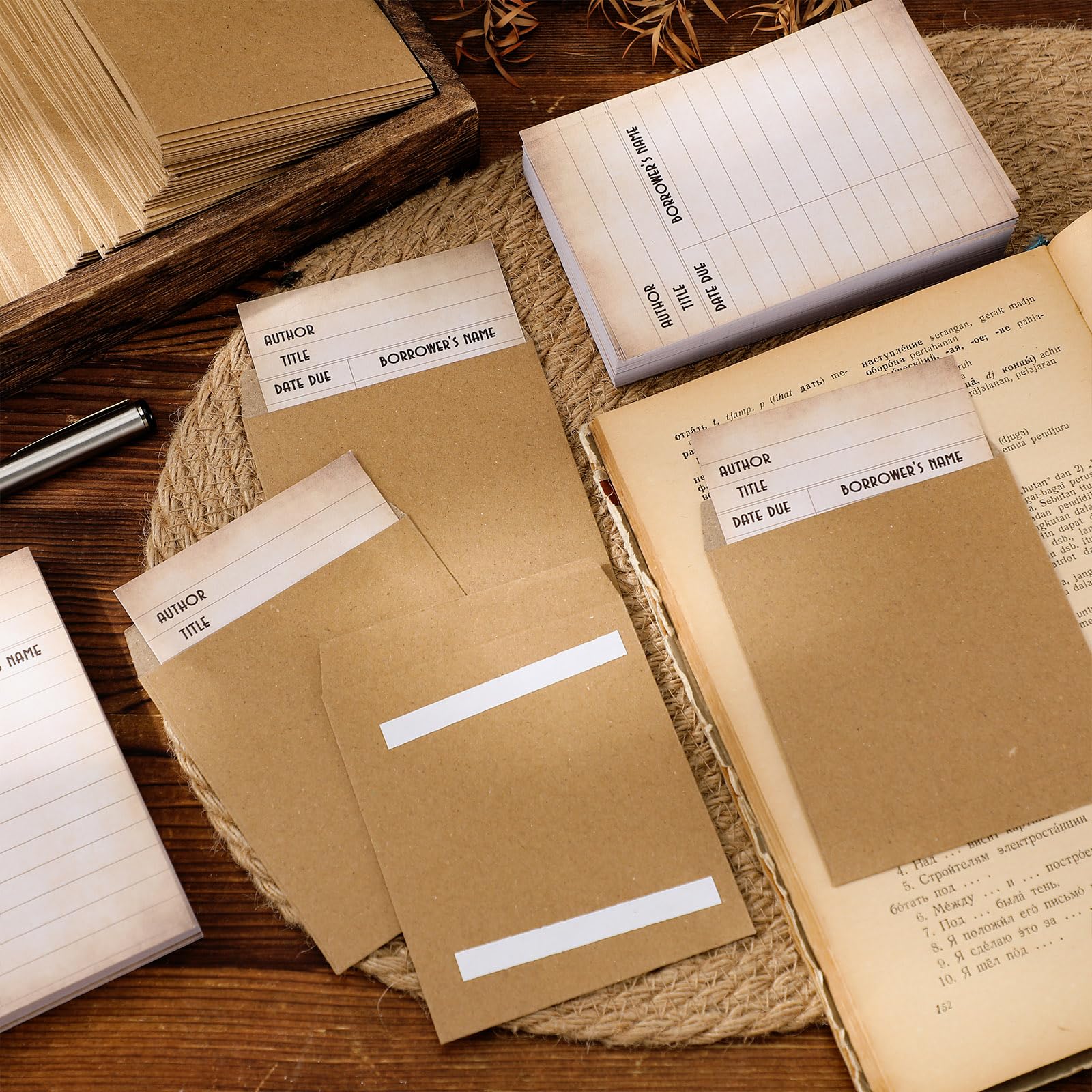 Roowest Set di 120 buste per libri e libri per pagamenti, catalogo pagamenti e buste autoadesive per biblioteca, buste per scuola (retrò)
