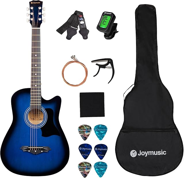 38 inch blueburst beginner acoustic guitar kit,bundle with a strap with picks holder,digital tuner, set strings, capo,cleaning cloth,6 picks,gig bag.(JG-38C,BLS)