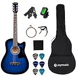 38 inch blueburst beginner acoustic guitar kit,bundle with a strap with picks holder,digital tuner, set strings, capo,cleaning cloth,6 picks,gig bag.(JG-38C,BLS)