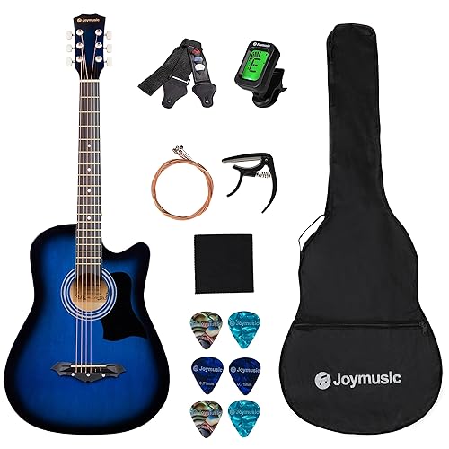 Joymusic 38 inch blueburst beginner acoustic guitar kit,bundle with a