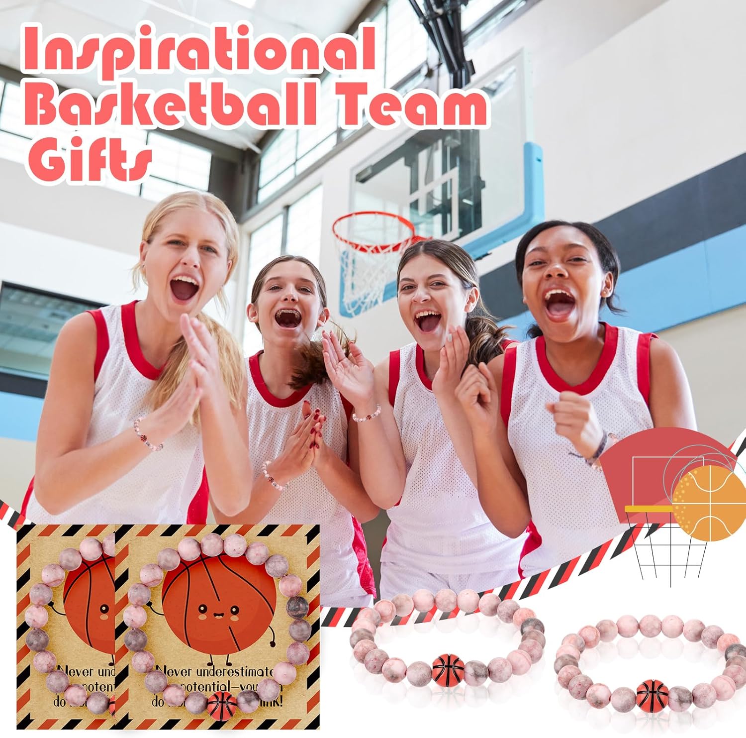 Tondiamo Basketball Inspirational Team Gifts Bulk Lava Stone Bracelet Motivational Card Bracelet Senior Night Sport Party Favors for Player Sport Lover - Image 5
