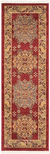 Miniatura 3 de Unique Loom Sahand Collection SRP001 - Alfombra geométrica tradicional, 2 pies x 6 pies 2 pulgadas, rojobronceado