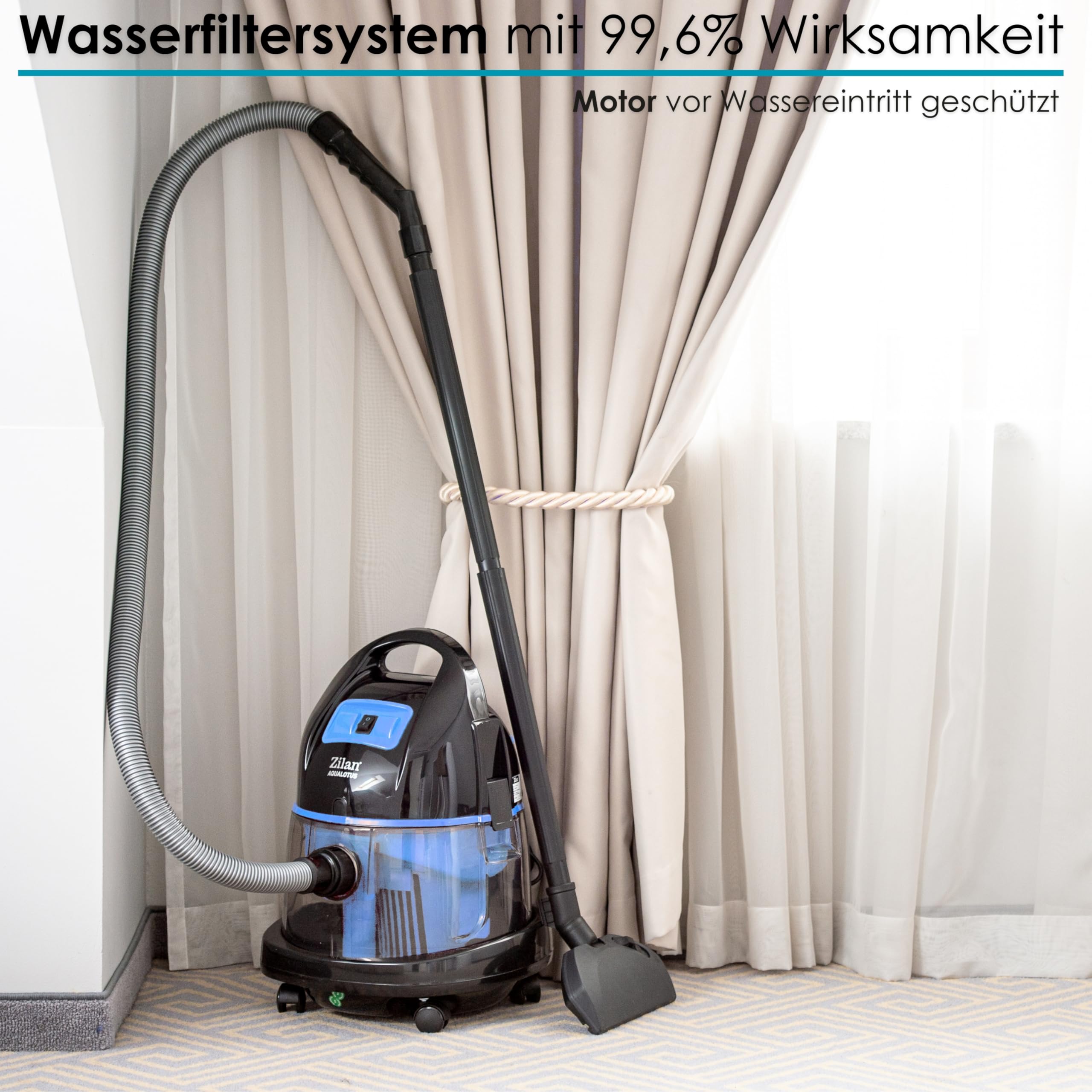 Zilan Aspirapolvere con Filtro dell'Acqua, H20, Senza Sacchetto, Classe Energetica A 2.000 Watt, 360°