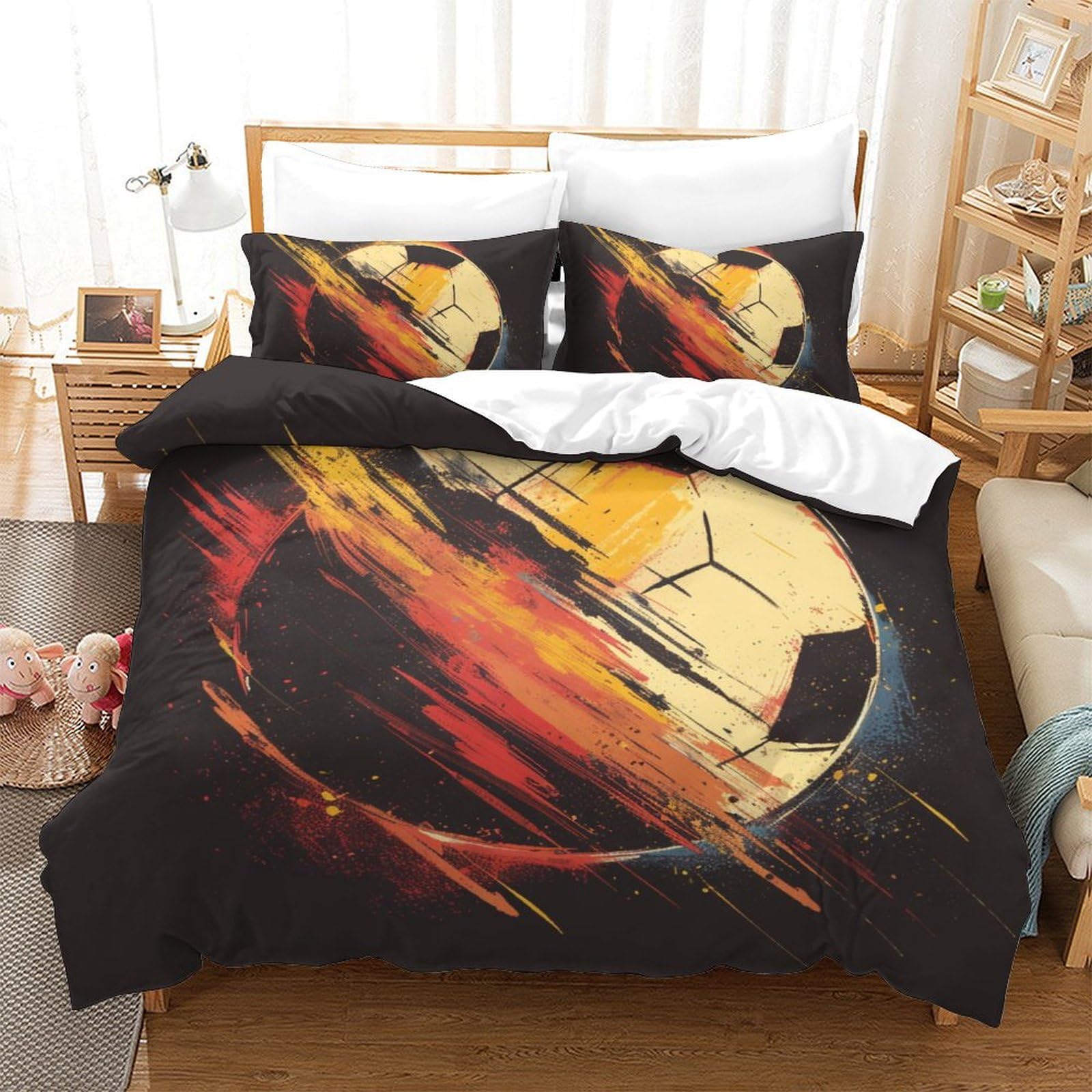 Housse de couette football 3D pour lit double 200x200 cm style chambre ado