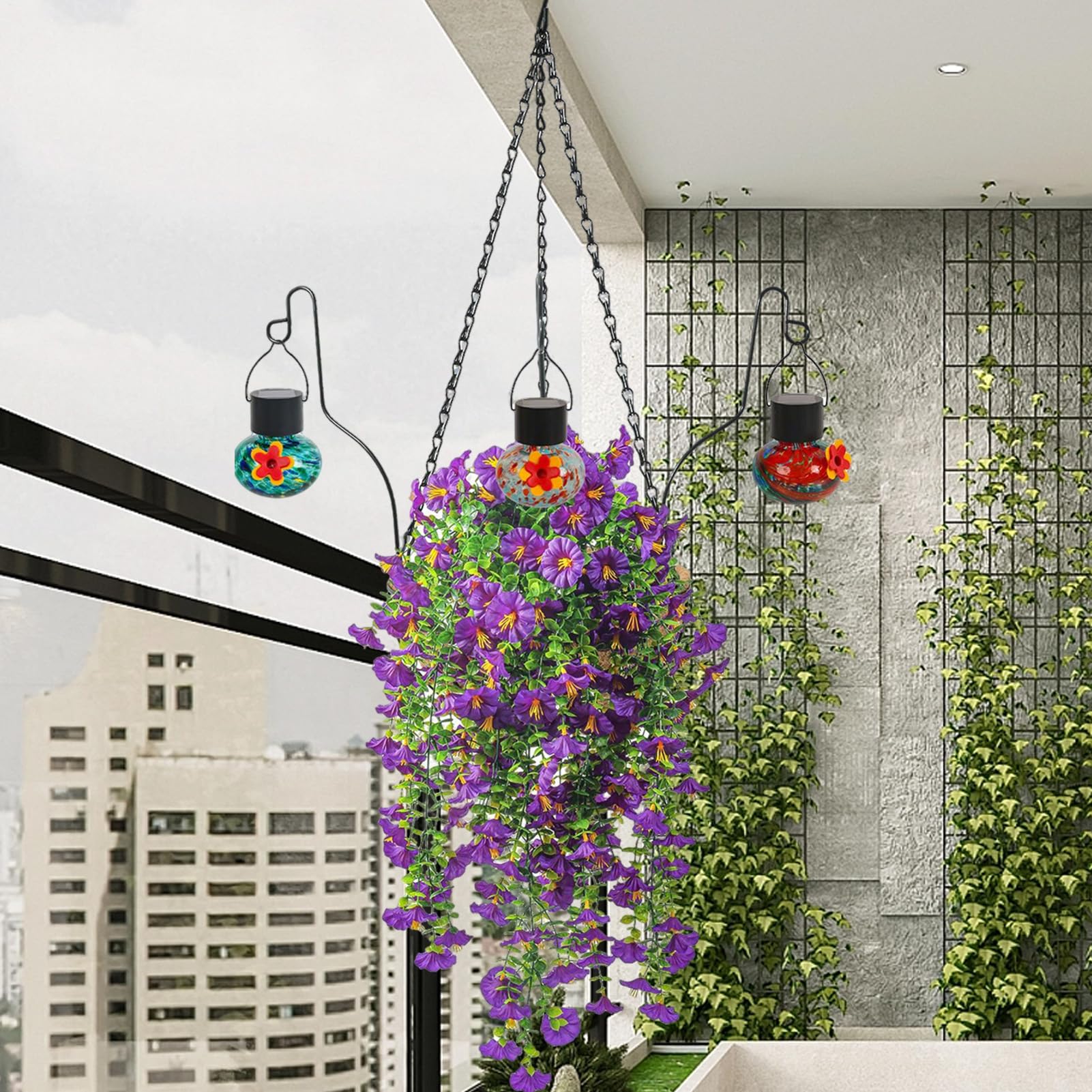 Fiori Artificiali Da Esterno Mangiatoia Per Uccelli In Metallo Decorativa | Cesto Di Fiori Artificiali Per Prato Balcone Giardino Portico Cortile Cocorita Conuro