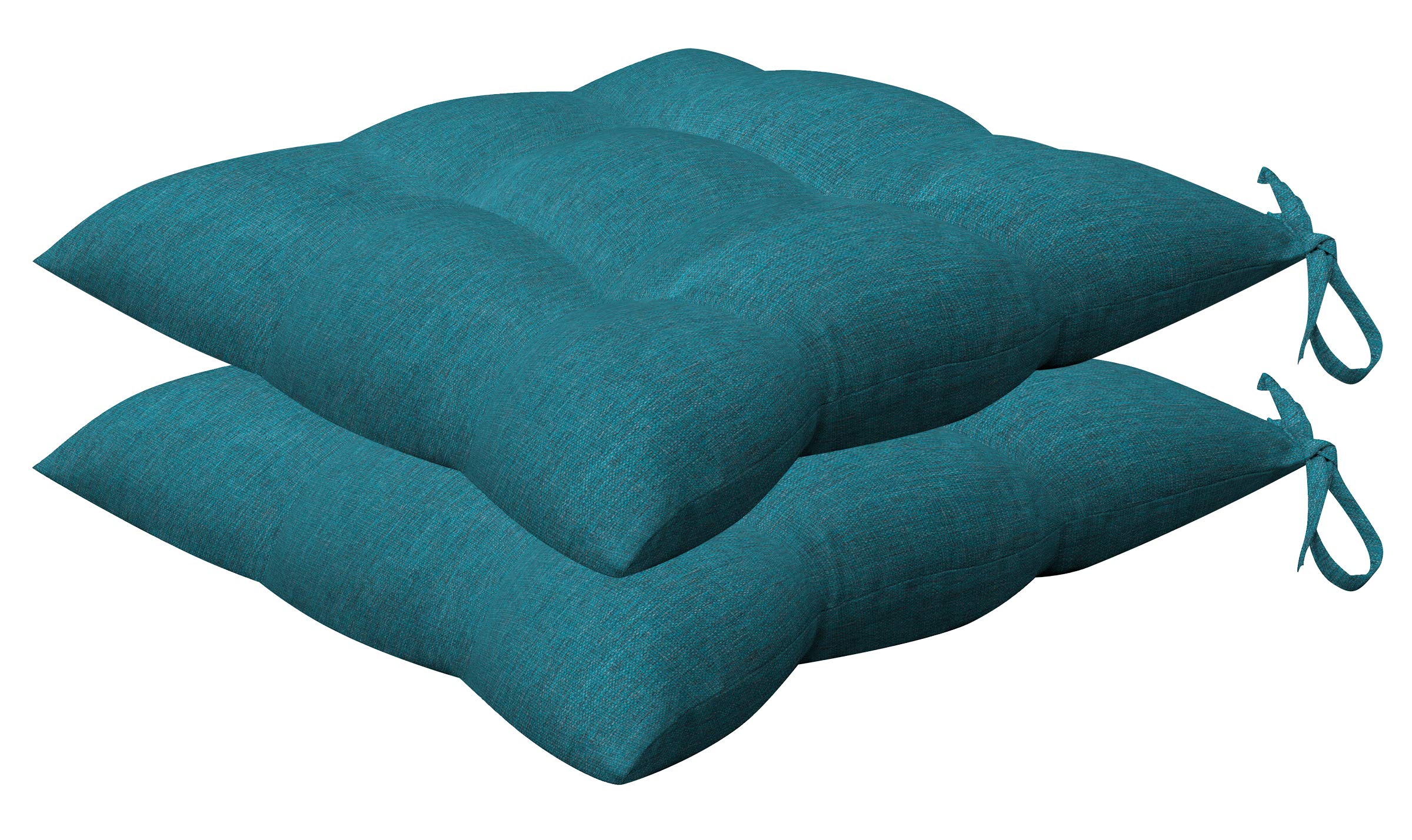Honeycomb Indoor/Outdoor Textured Solid Teal Square Tufted Seat Cushion: Recycled Polyester Fill, Weather Resistant, Pack of 2 Patio Cushions: 17