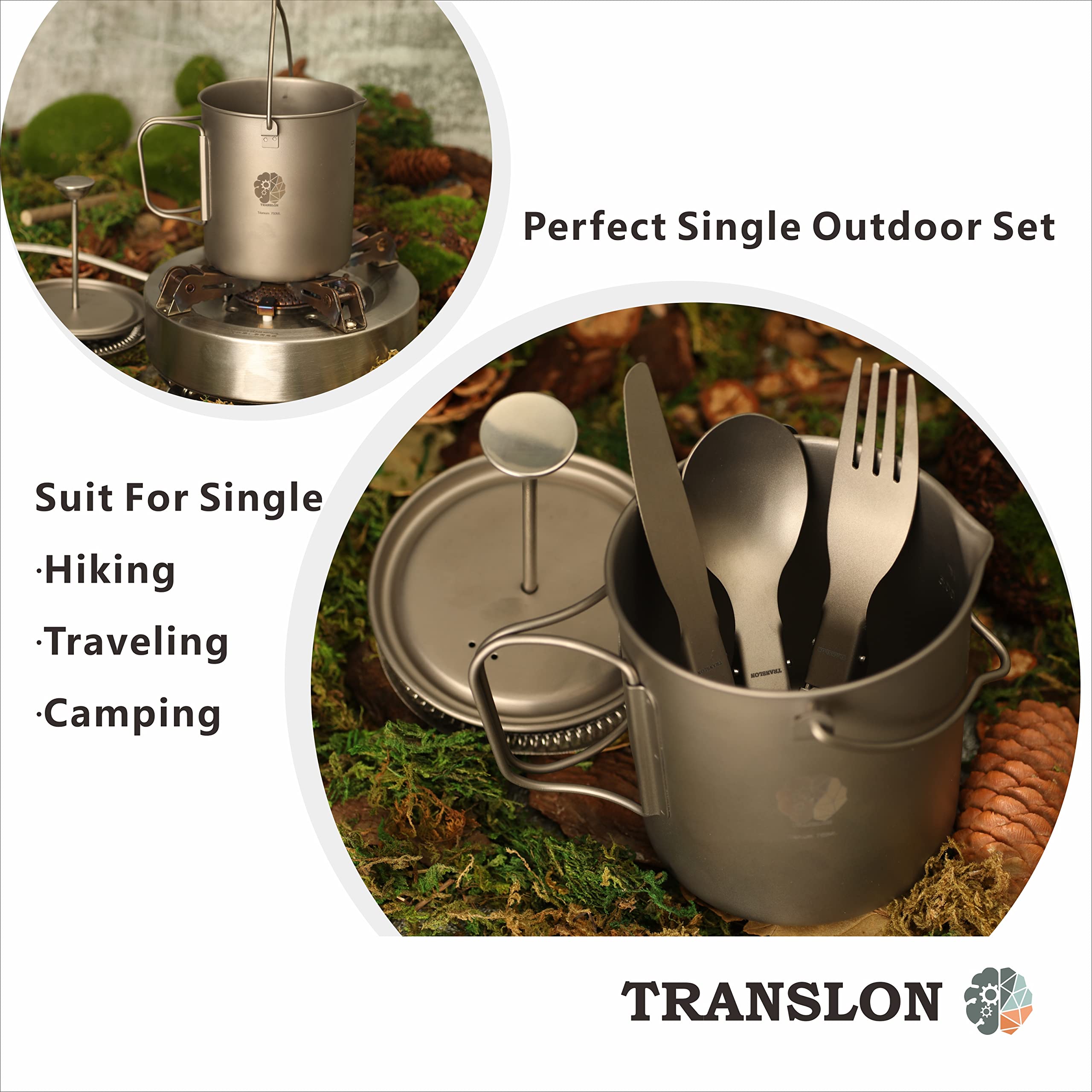 Camping Set Titan, multi-Funktion Tasse und Kaffeebereiter(French Press) sowie faltbar Campingbesteck Messer Gabel und Löffel (inklusive Tragetasche), leicht und tragbar