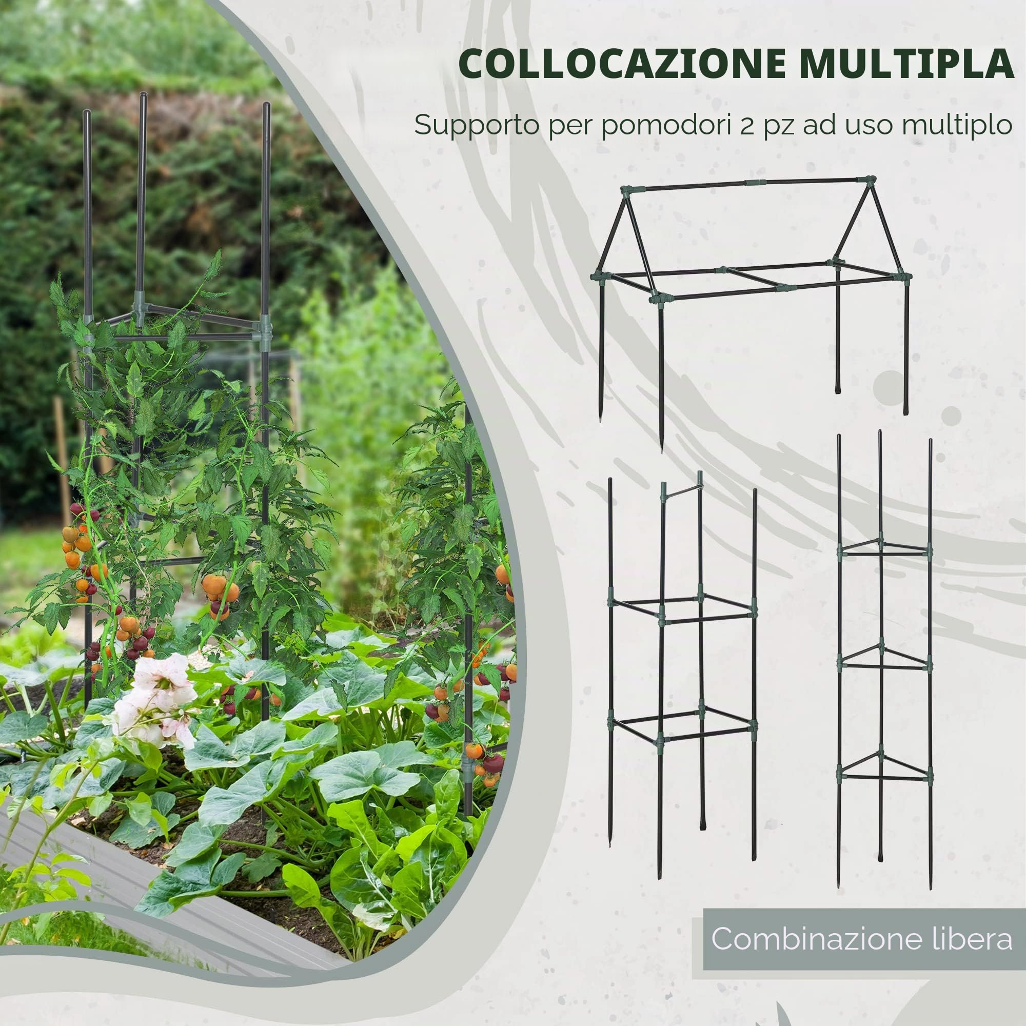 Outsunny Orto Rialzato fioriera rettangolare in acciaio zincato grande capacità 180 x 90 x 29,5 cm con tutori per pomodori e piante rampicanti