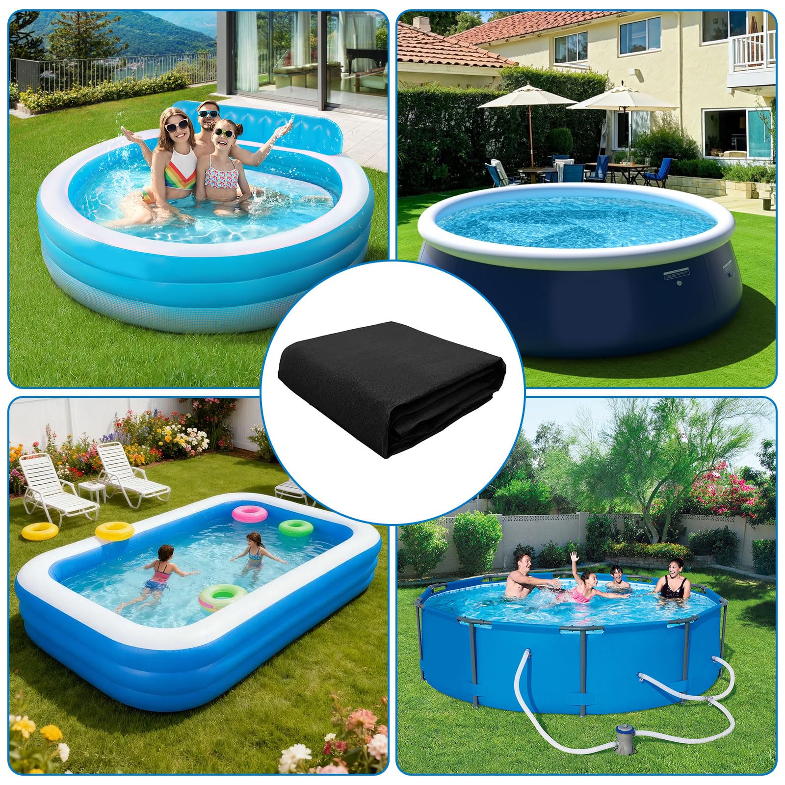 Pool Bodenplane Runden, Runde Poolmatte, Poolunterlage Rund, Vorgeschnittene Bodenplane für Aufstellpools Whirlpools, Nahtlos, Robust, Ideal für Outdoor Poolmatten (370CM)