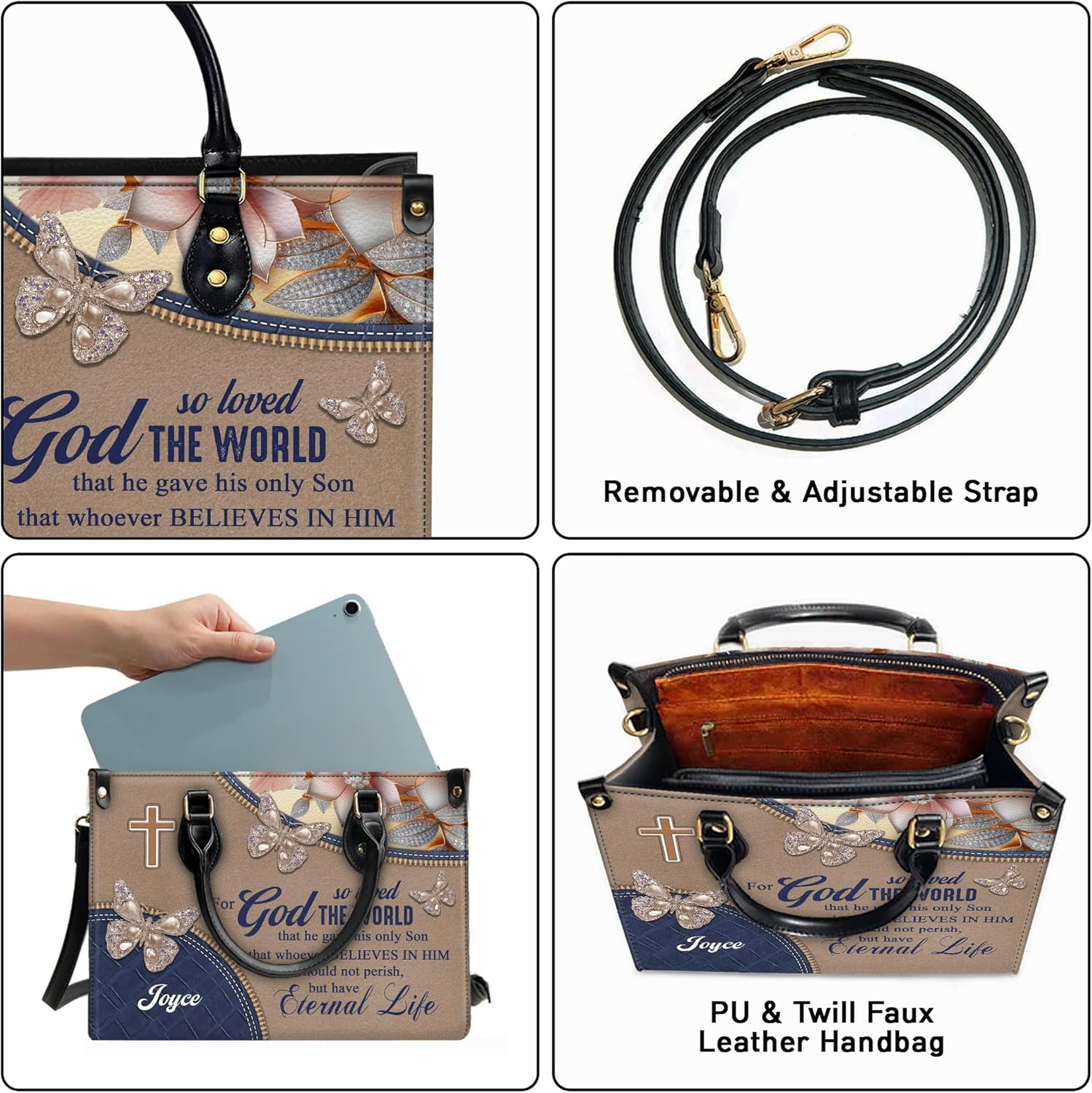 Personalized Leather Handbag with Your Name and Zipper, Perfect Gifts for Christian Women - Mother's Day Gifts for Mom - Image 7