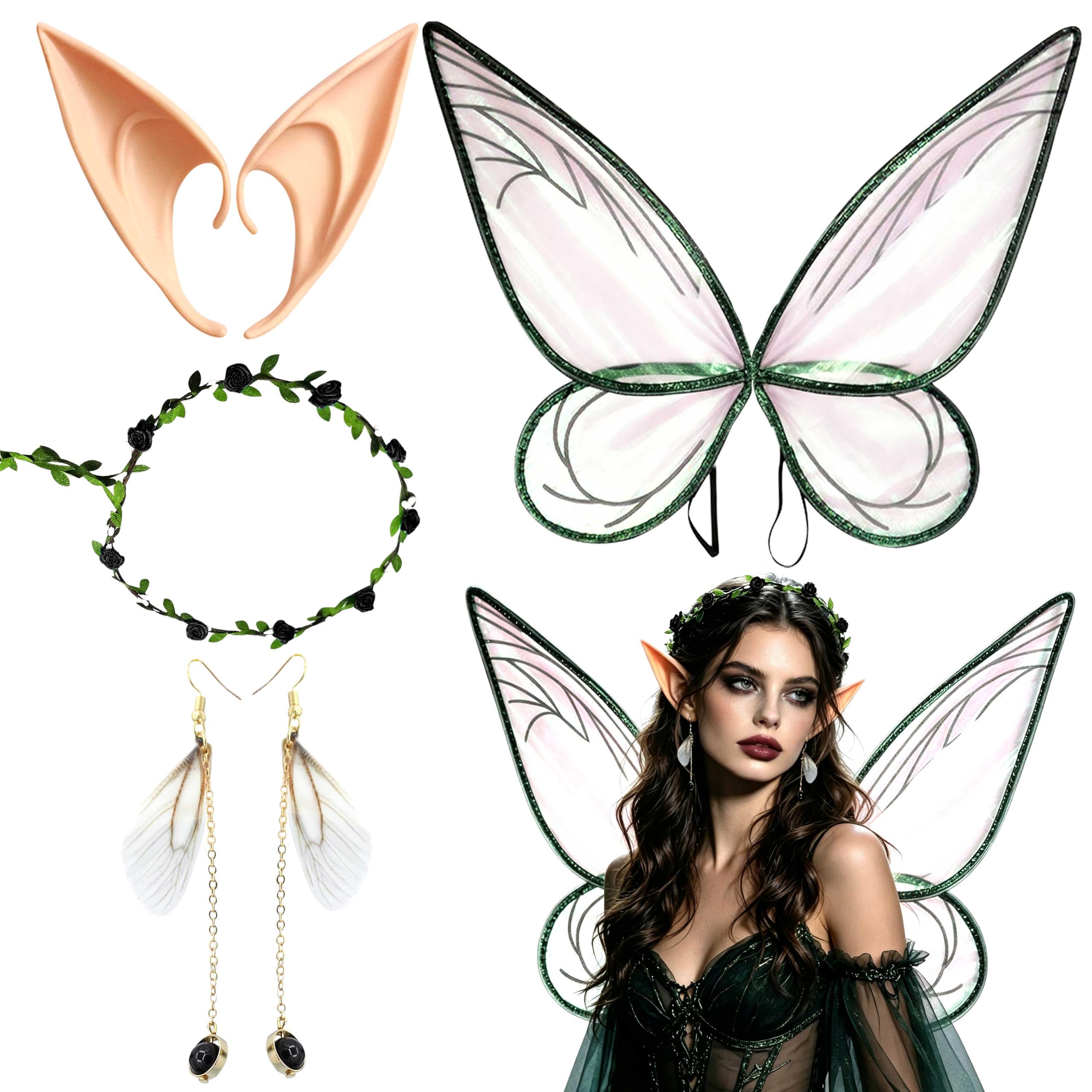 LaVenty Adult Black Sexy Fairy Wings Set Women Fairy Costume Accessories