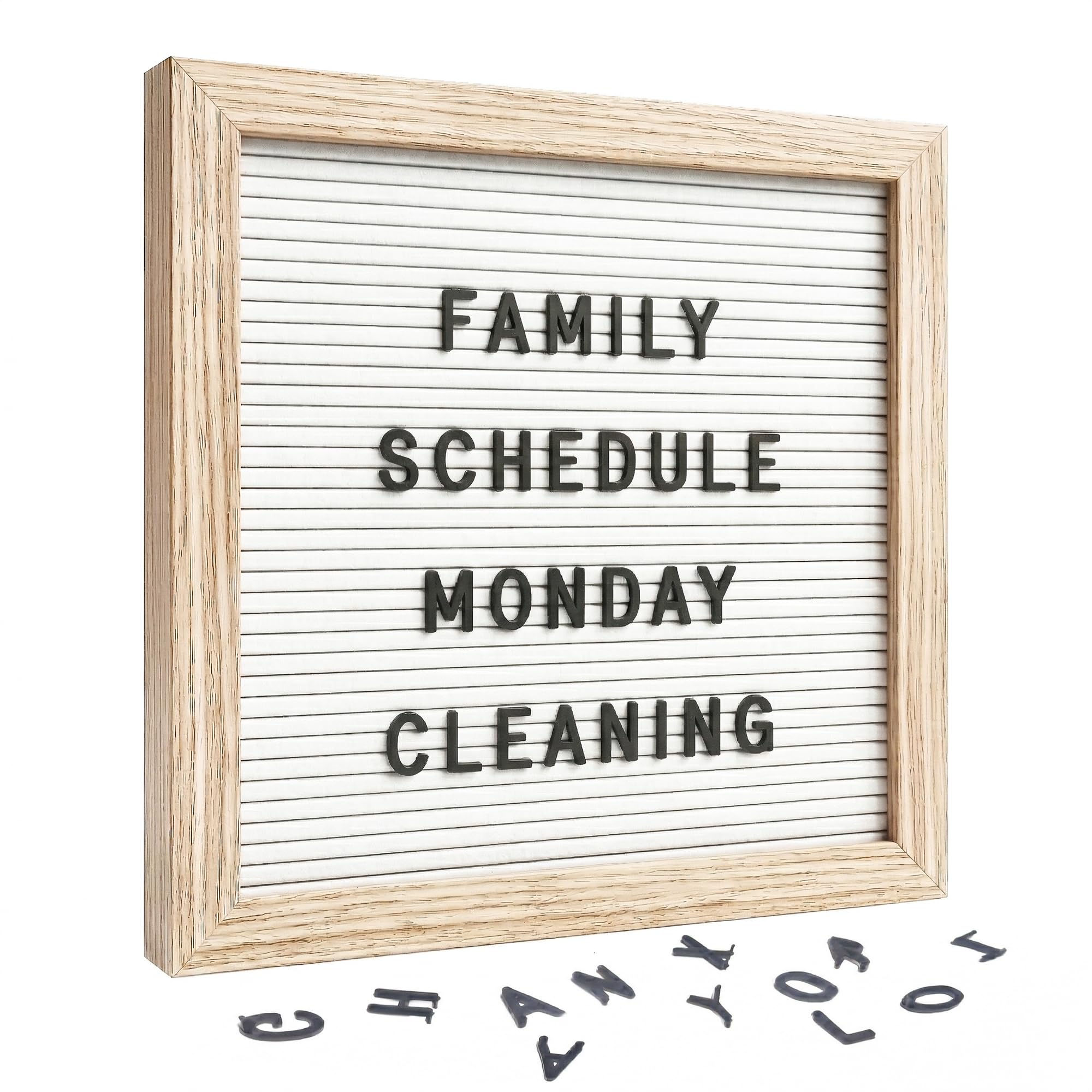 C CRYSTAL LEMON White Felt Letter Board 10x10 Inch with 336 Letters, Numbers & Symbols, Wood Frame Message Board with Easel Stand & Wall Hanger for