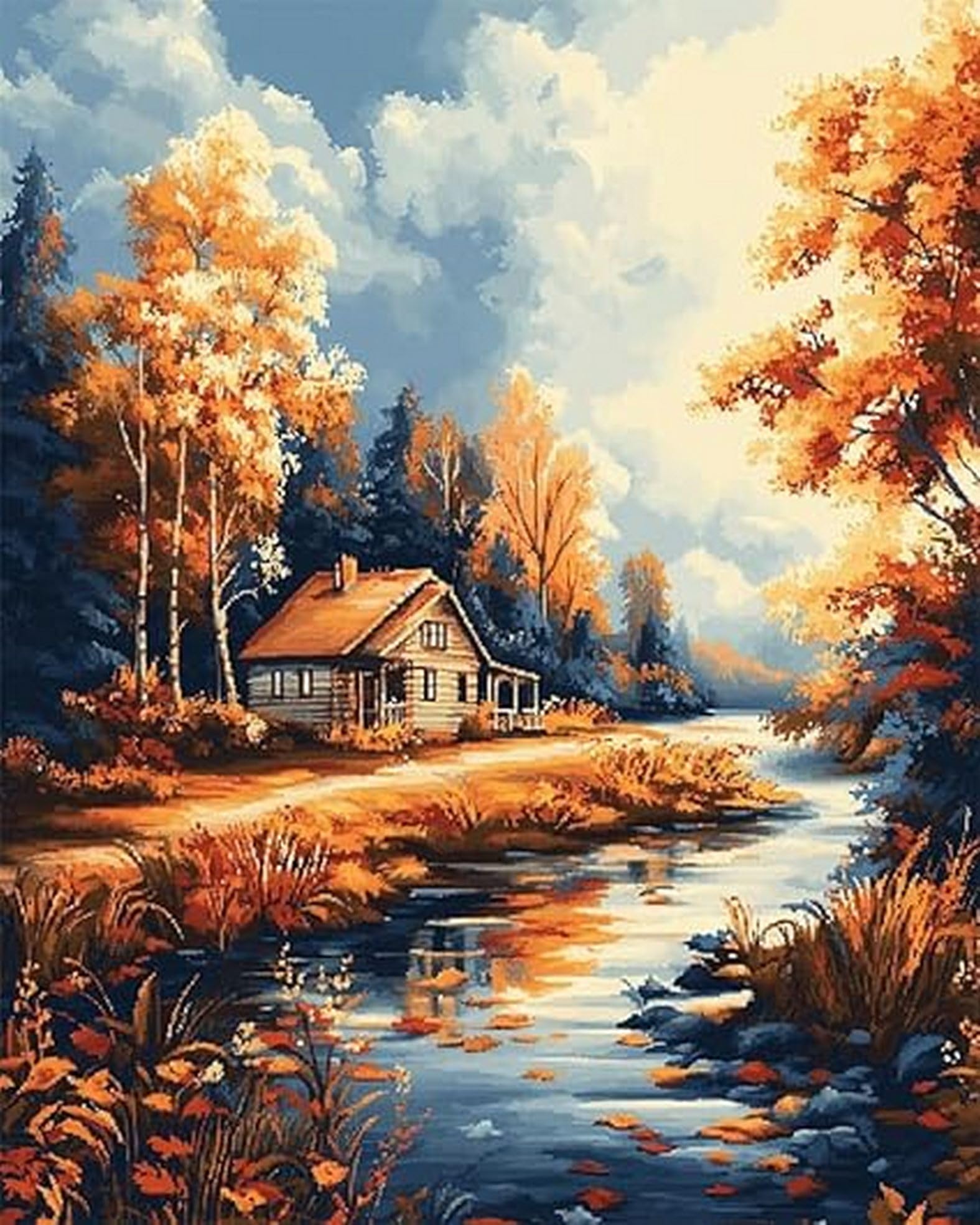 LEYIUYIU Kit punto croce stampato semplice fai da te per principianti adulti 11CT motivi di ricamo a mano decorazione della parete di casa - Crepuscolo nel bosco - 40x50cm