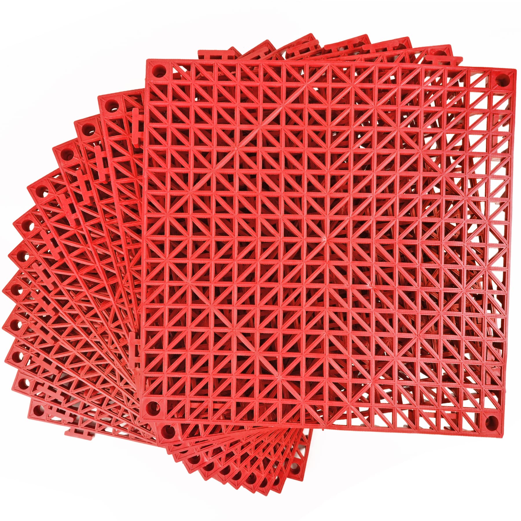 Modular Interlocking Cushion 12 Pack 11.8" x 11.8" Rubber Floor Tiles Non-Slip Splicing Drainage Mats for Deck, Pool, Outdoor Shower, Patio, Balcony, Indoor Bathroom, Kitchen, Yard (Red)