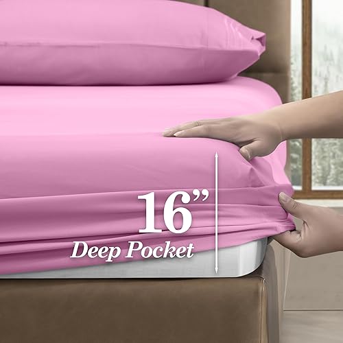 Vista 167 de Juego de sábanas de microfibra de 4 piezas prémium de calidad hotelera 1800 hilos, resistente a las arrugas, ultra suave y transpirable, juego