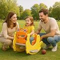 Amazon Brand - Jam & Honey 3 in 1 Frog Foldable Slide, Baby Slide with Rocker & Basketball | with Ball | Foldable Freest