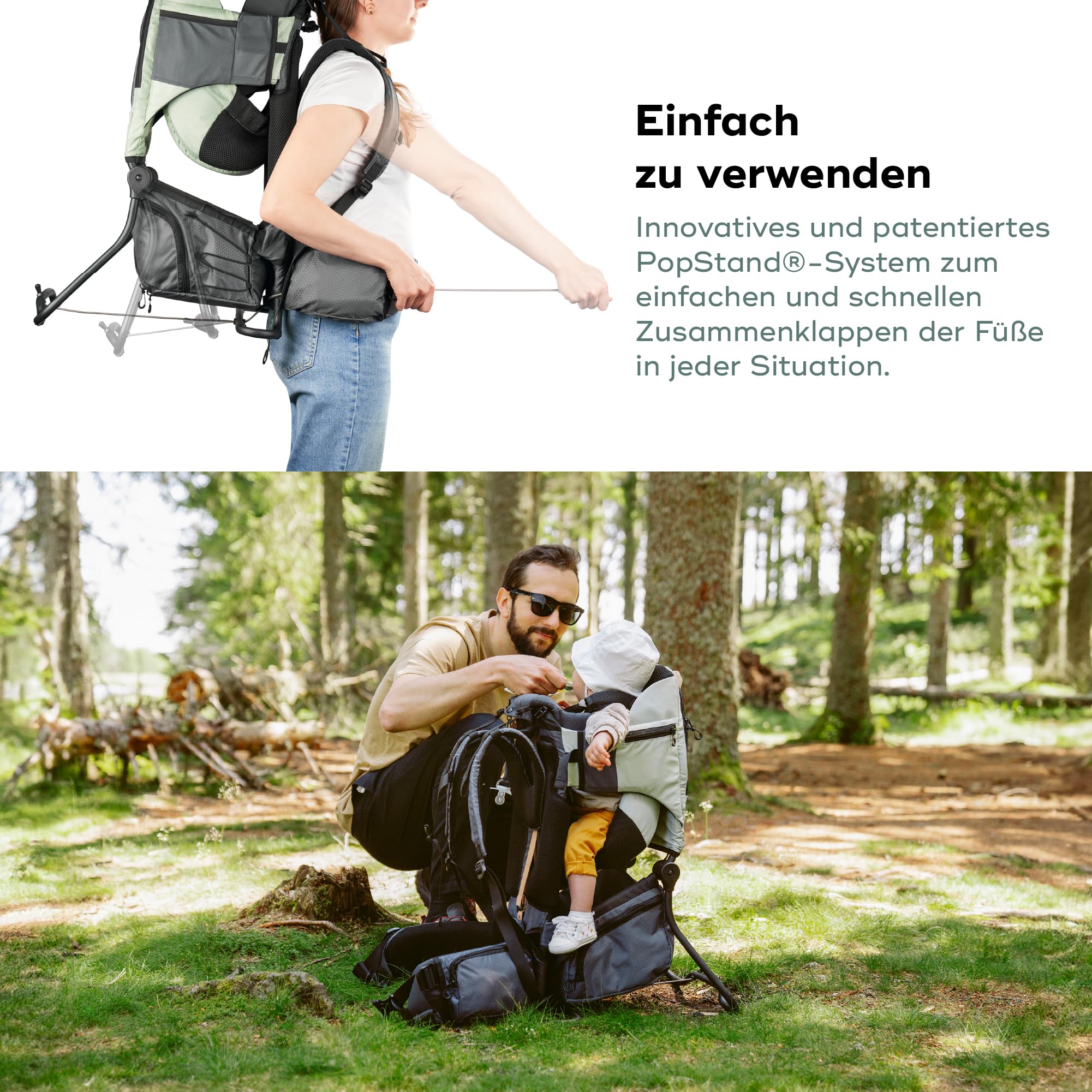 Babymoov Moov & Hike Kindertrage Wandern Kraxe Babys Kinder 18kg ergonomischer Physiohike®-Sitz Grün