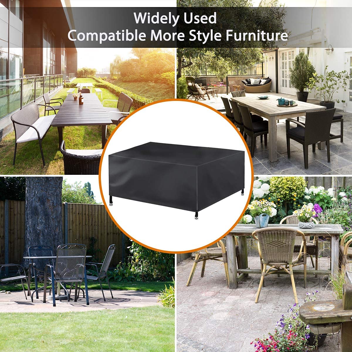 LSYALUCK Tuintafelafdekking 210x145x70cm Afdekking voor tuinmeubelen, waterdicht, winddicht, UV-bestendig, zware belasting, Oxford-weefsel, beschermhoes voor zitgroep, tuintafel