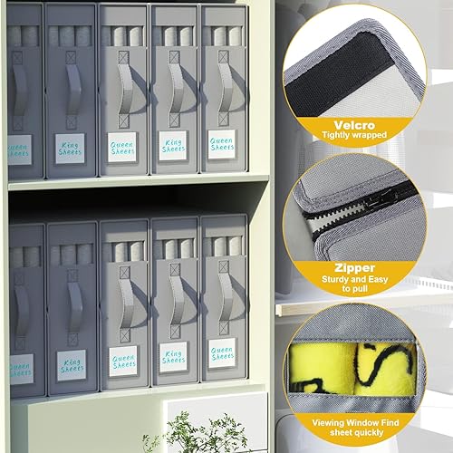 Miniatura 4 de joibabe Organizador y almacenamiento de sábanas, organizador de carpetas de sábanas (tamaño Queen y King), caja de almacenamiento de tela Oxford