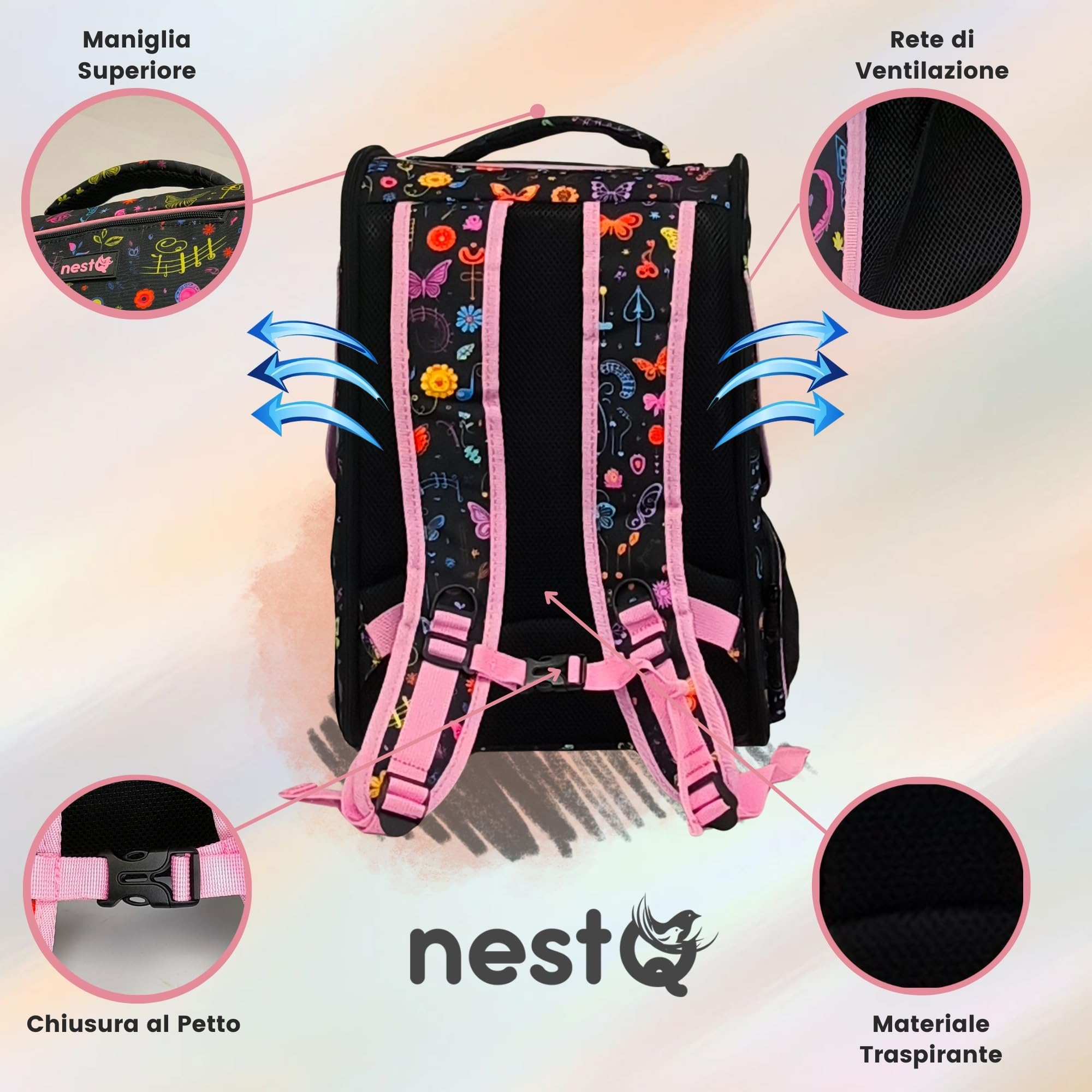 Zaino Porta Animali per Cani e Gatti,Max5kg,Trasportino Ergonomico con Ventilazione,Imbottito e Resistente,Ideale per Viaggi,Paseos Passeggiate e Avventure