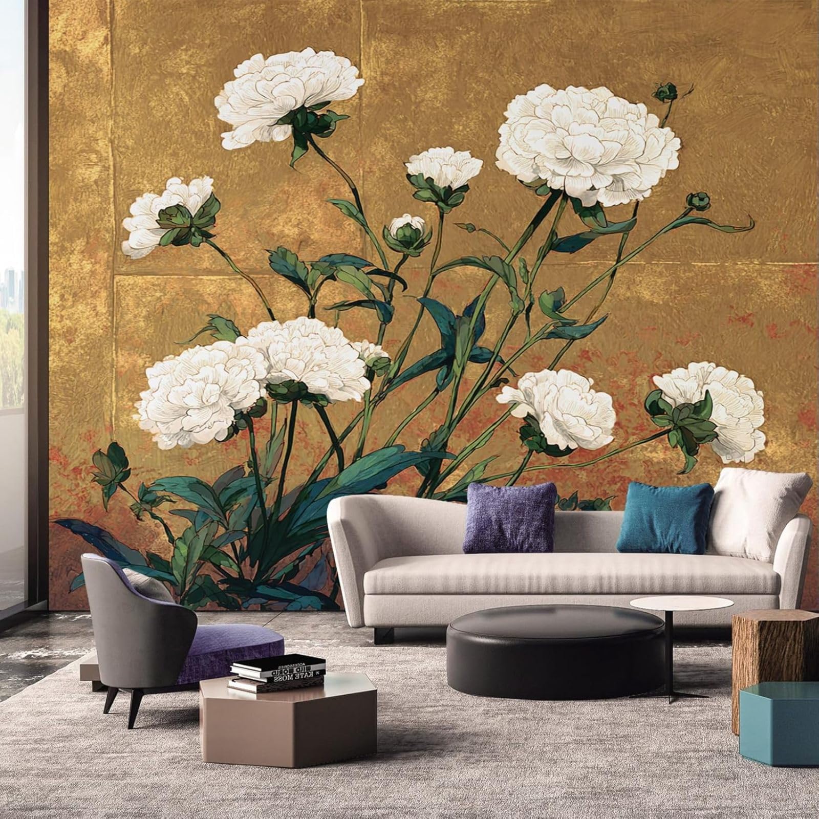 Papier peint intissé japonais fleuri vintage 300x210 cm