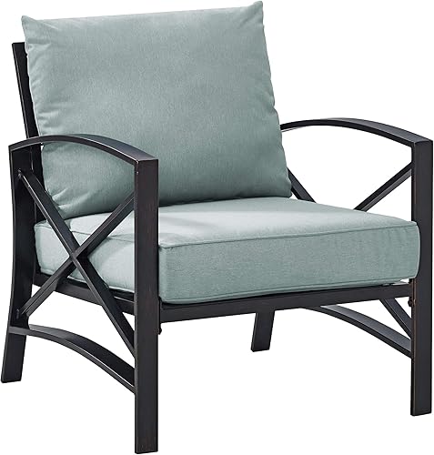 Crosley Furniture KO60007WH-NV Kaplan - Silla con brazos metálicos para exteriores, color blanco con cojines azul marino Crosley Furniture KO60007WH-NV Kaplan - Silla con brazos metálicos para exteriores, color blanco con cojines azul marino