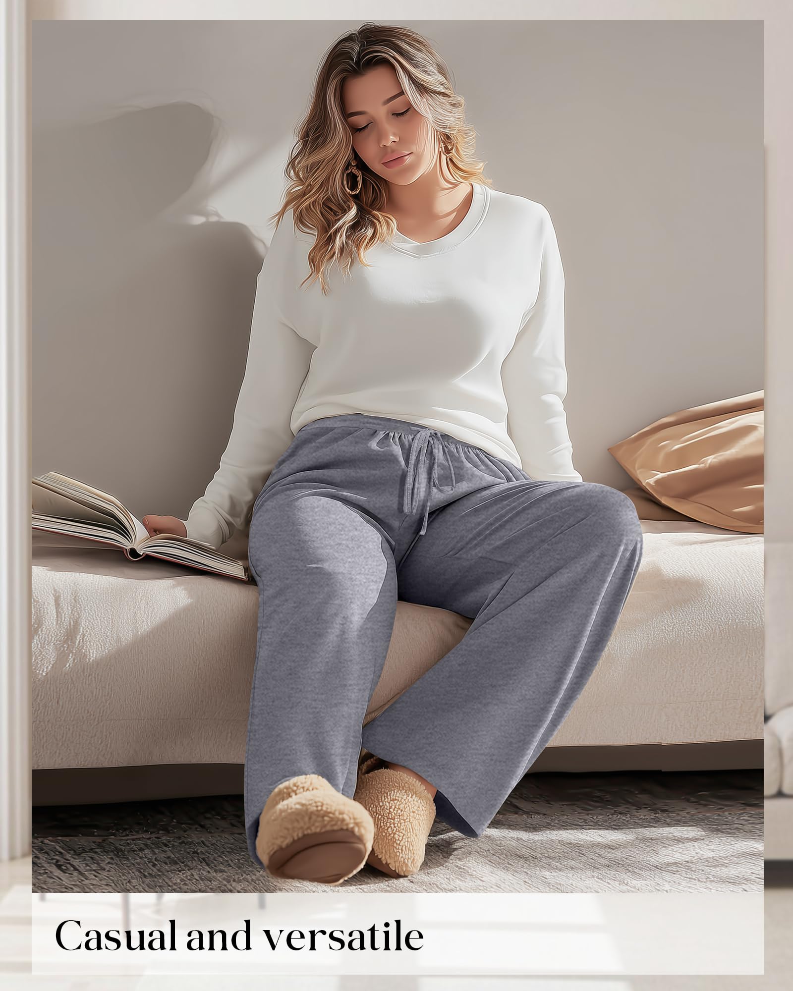 Neer Set da 3 Pantaloni da Lounge Grande Taglia per Donna Pantaloni da Yoga a Gamba Larga Ampi Jogger Casual