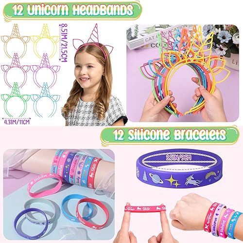 Miniatura 2 de Winrayk 146 piezas de unicornio para fiestas de cumpleaños, bolsas para niñas, diadema, pulsera, sellador, pulsera, llavero, pulsera de tatuaje,
