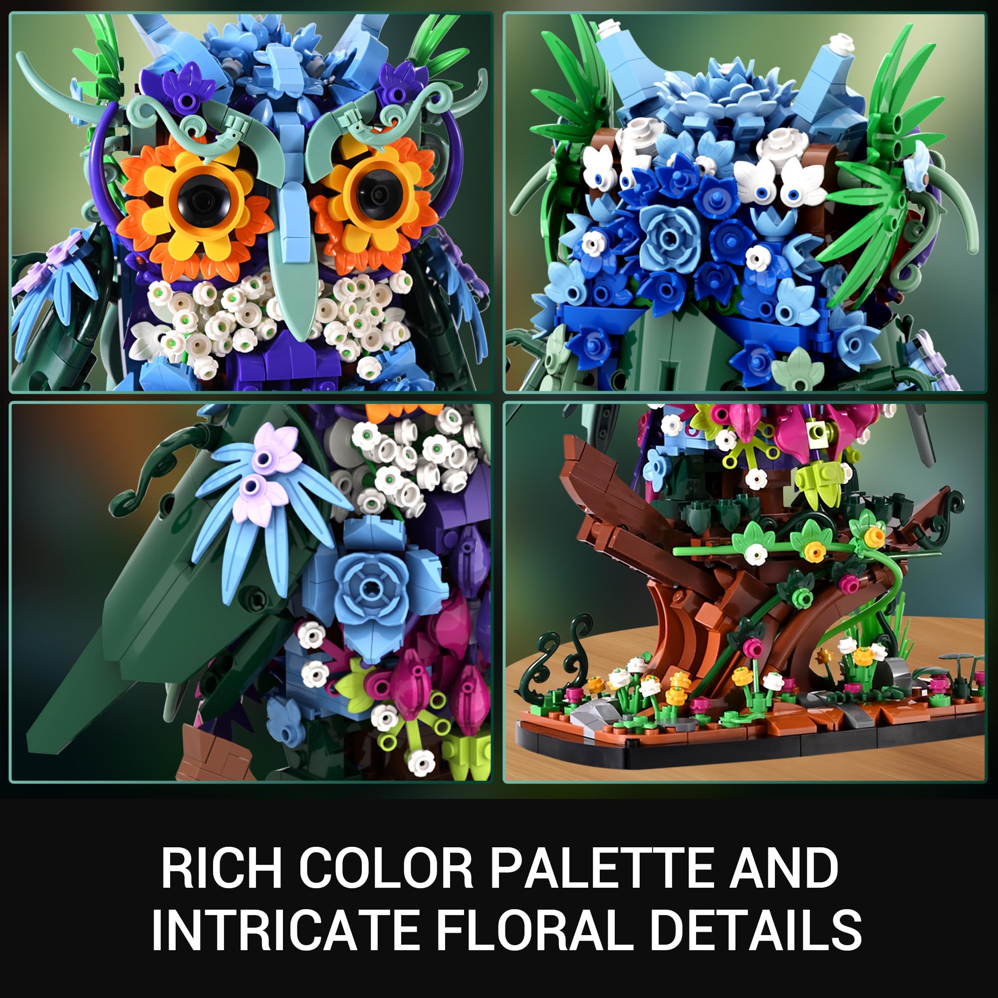 Sillbird Flower Owl Building Sets for Adults Halloween Creative Gift Ideas for Women Men Mom Her, Home Decor Display or Table Centerpieces - Buildable Floral Animals Botanical Model Collection