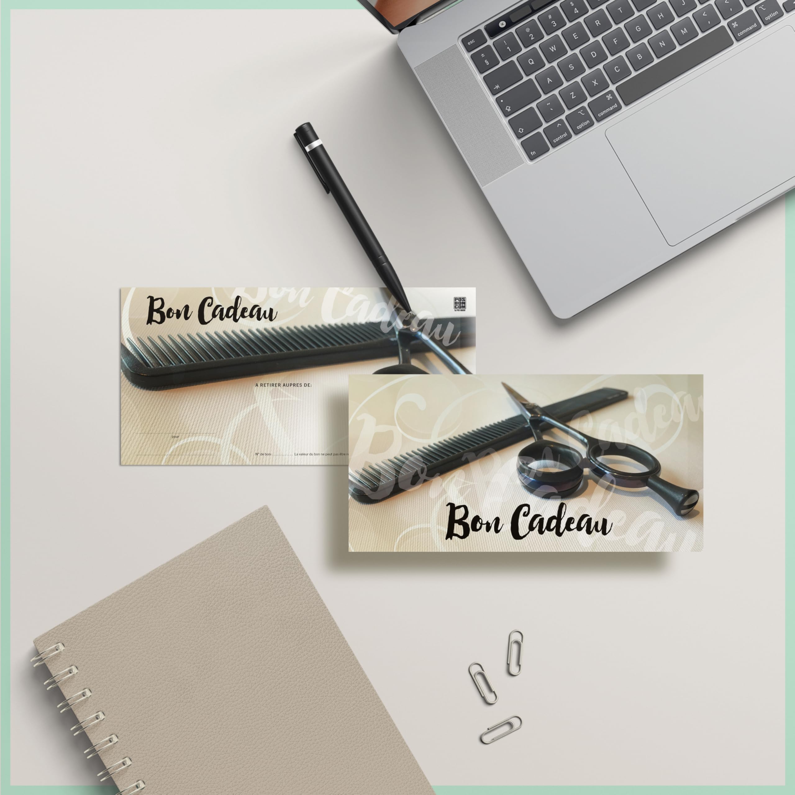 POS BON. 100 formulaires pour créer vos propres bons cadeaux + enveloppe + nœuds ruban, pour des salons de coiffure. K9288F2-100-V2