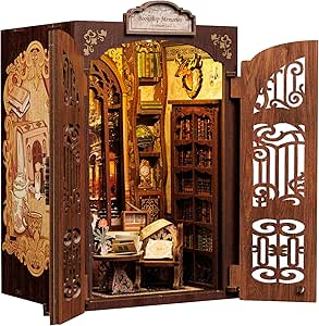 Book Nook Kit - library with LED Bookshelf Decor - Featured Cutebee Book Nook kit example showing detailed miniature house construction with LED lighting and accessories