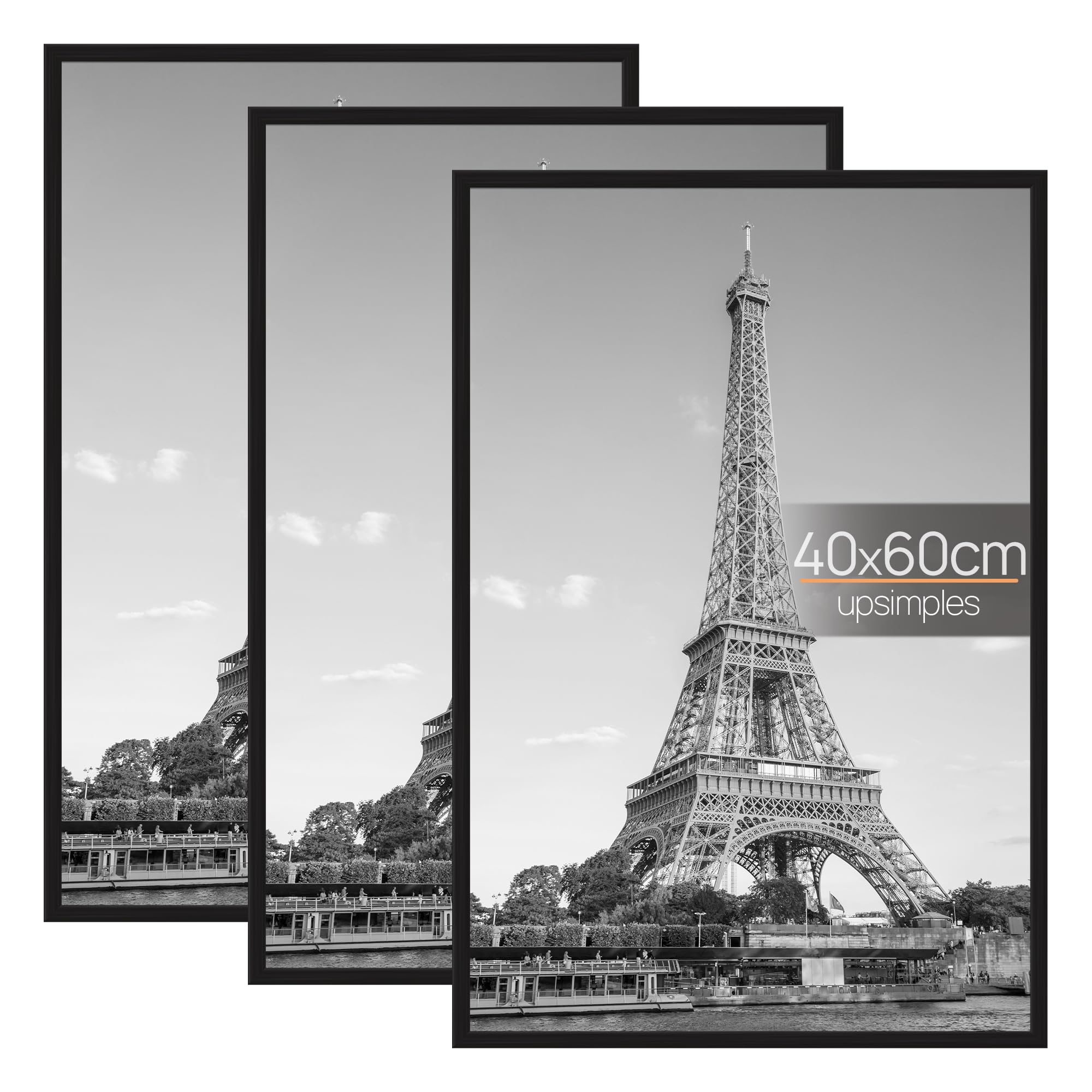 upsimples 3 Pack Bilderrahmen 40x60, 40x60 cm Bilderrahmen Schwarz für Fotogalerie, Einschubstreifen, Horizontale oder Vertikale Wandmontage
