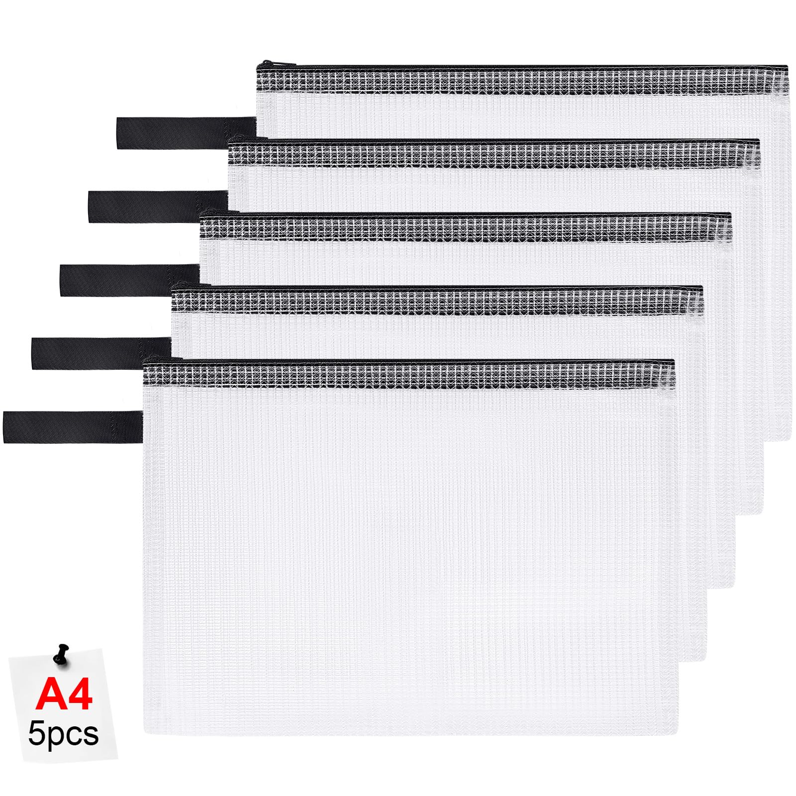 OFFCUP Dokumententasche A4, 5 Stück Dokumententaschen mit Reißverschluss, Wasserdichte Kunststoff Zipper Tasche Datei Dokumentenmappe für Dokument Schule Zuhause Büro Papier