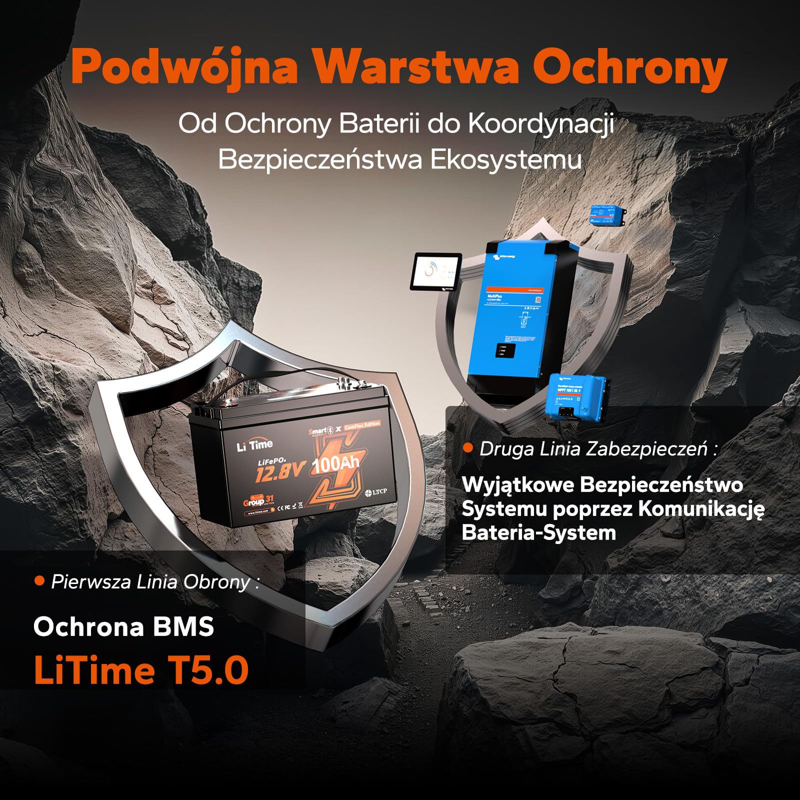 LiTime LiFePO4 12V 100Ah Lithium Bateria Bluetooth Z Systemem Victron, Komunikacja CAN/RS485, 100A BMS, Akumulator 12V 4000-15000 Cykli, Do Kempingów, łodzi, Off-Grid